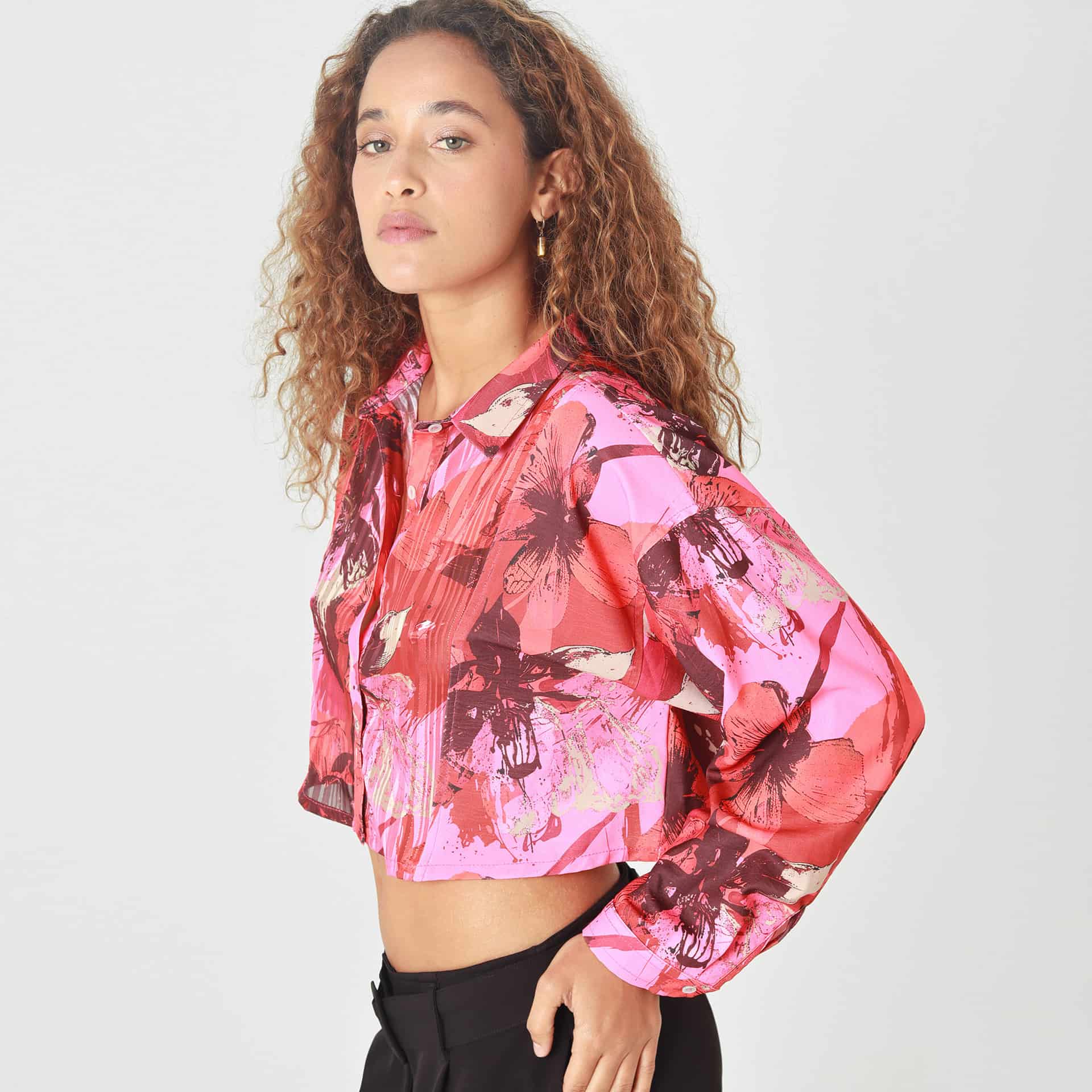 Blusa Crop Cuello Camisero Manga Larga - miniatura 3