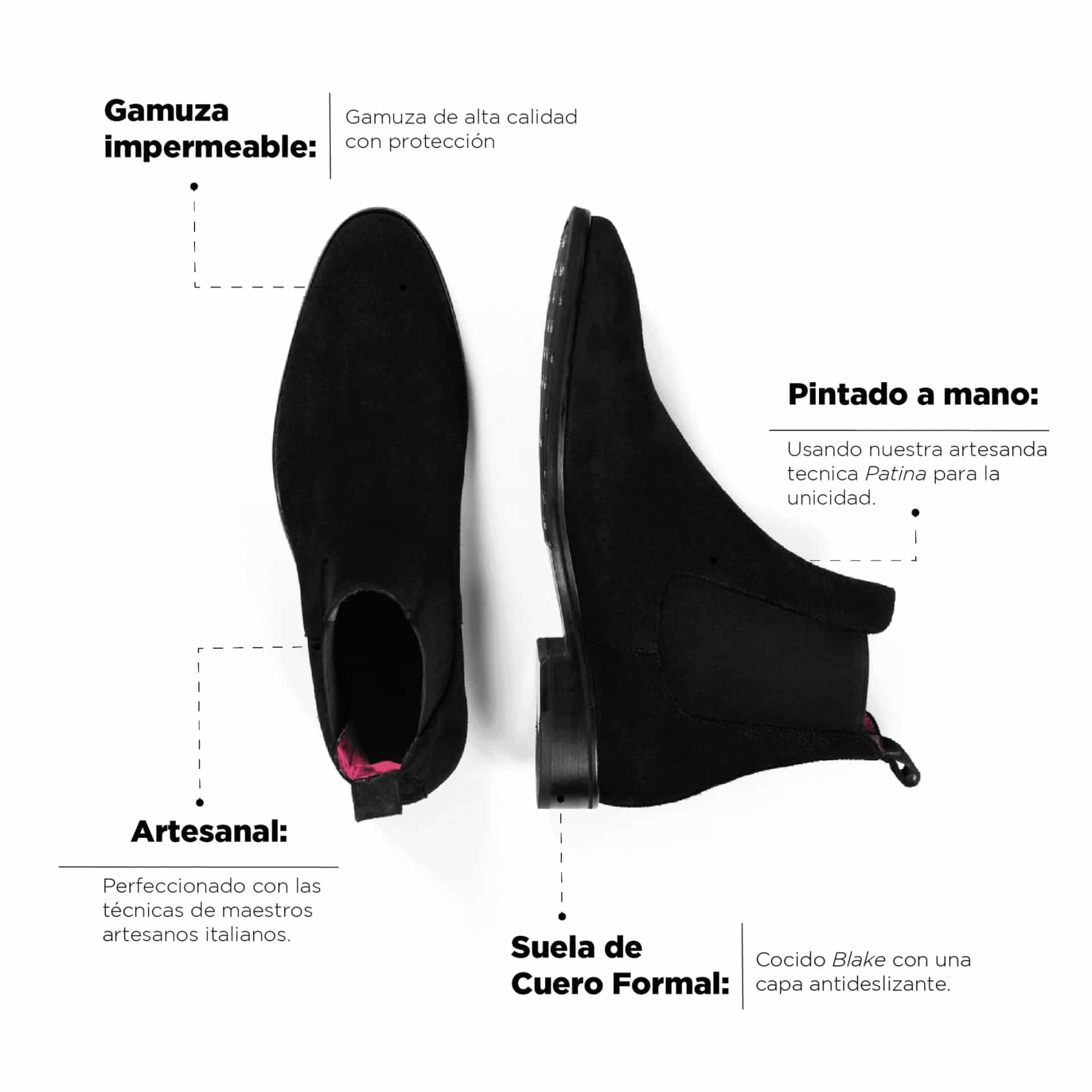 Bota Jacques Gamuza Negro Suela Clásica - miniatura 3