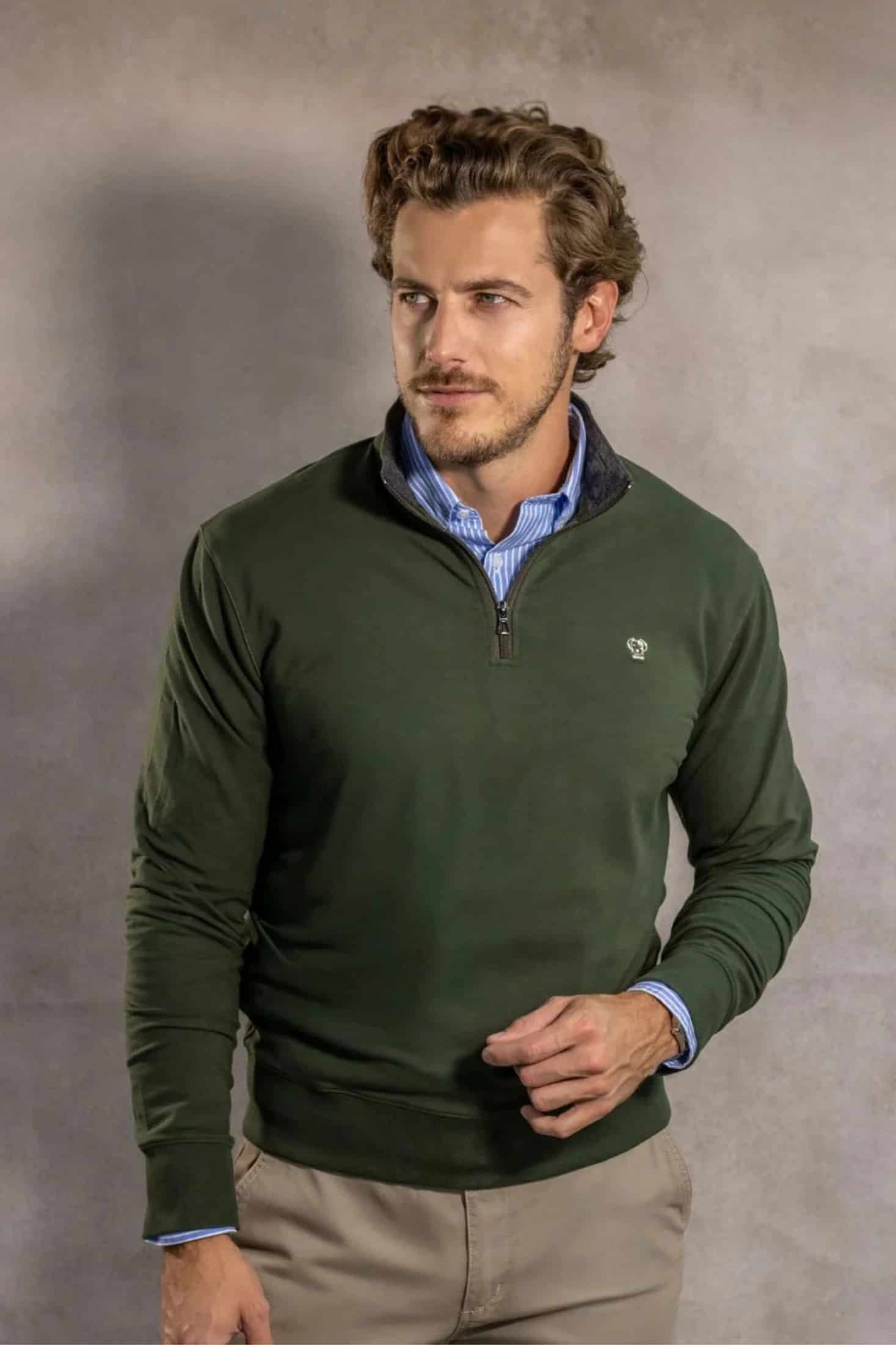 Halfzip Viana Antimanchas Verde Militar - miniatura 1