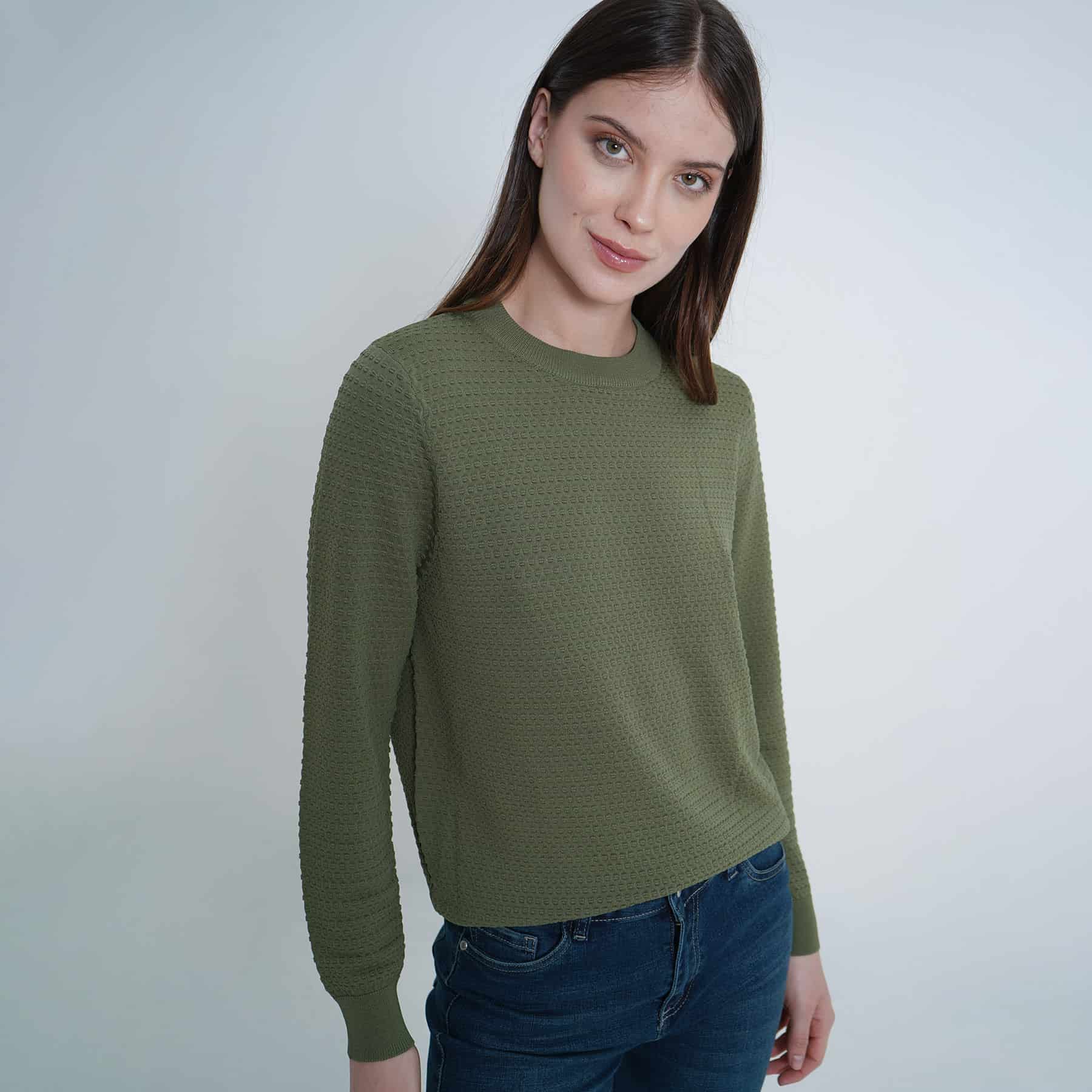 Sweater tejido texturizado cuello redondo manga larga - miniatura 1