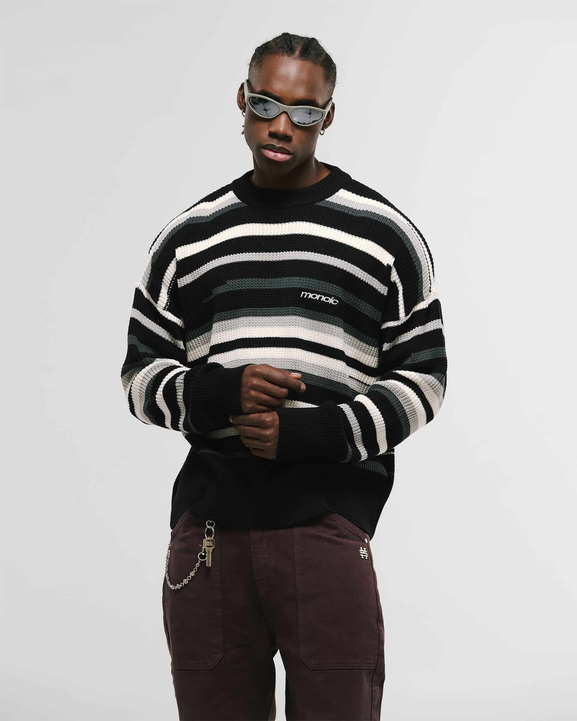 Striped Knitwear Sweater – Negro, Crema y Gris - miniatura 2