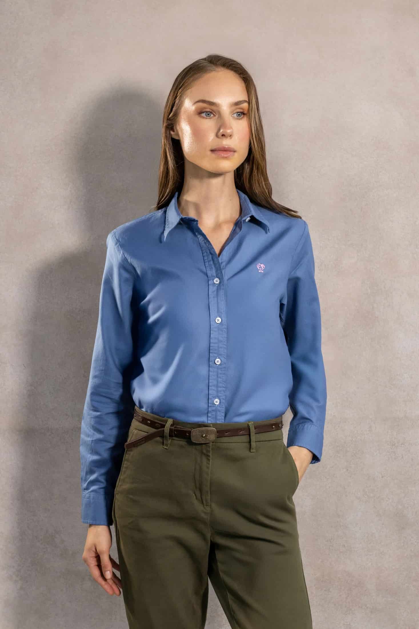 Camisa Antimanchas Oxford de Mujer Azul Chino - Talla Regular - miniatura 1