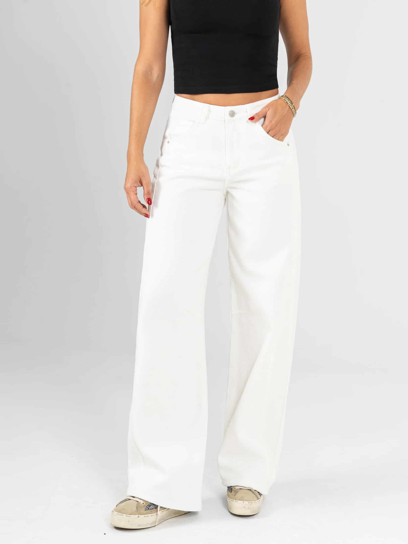 Ref: 0620361 Pantalón wide leg, rígido, tiro alto, tono ivory - miniatura 1