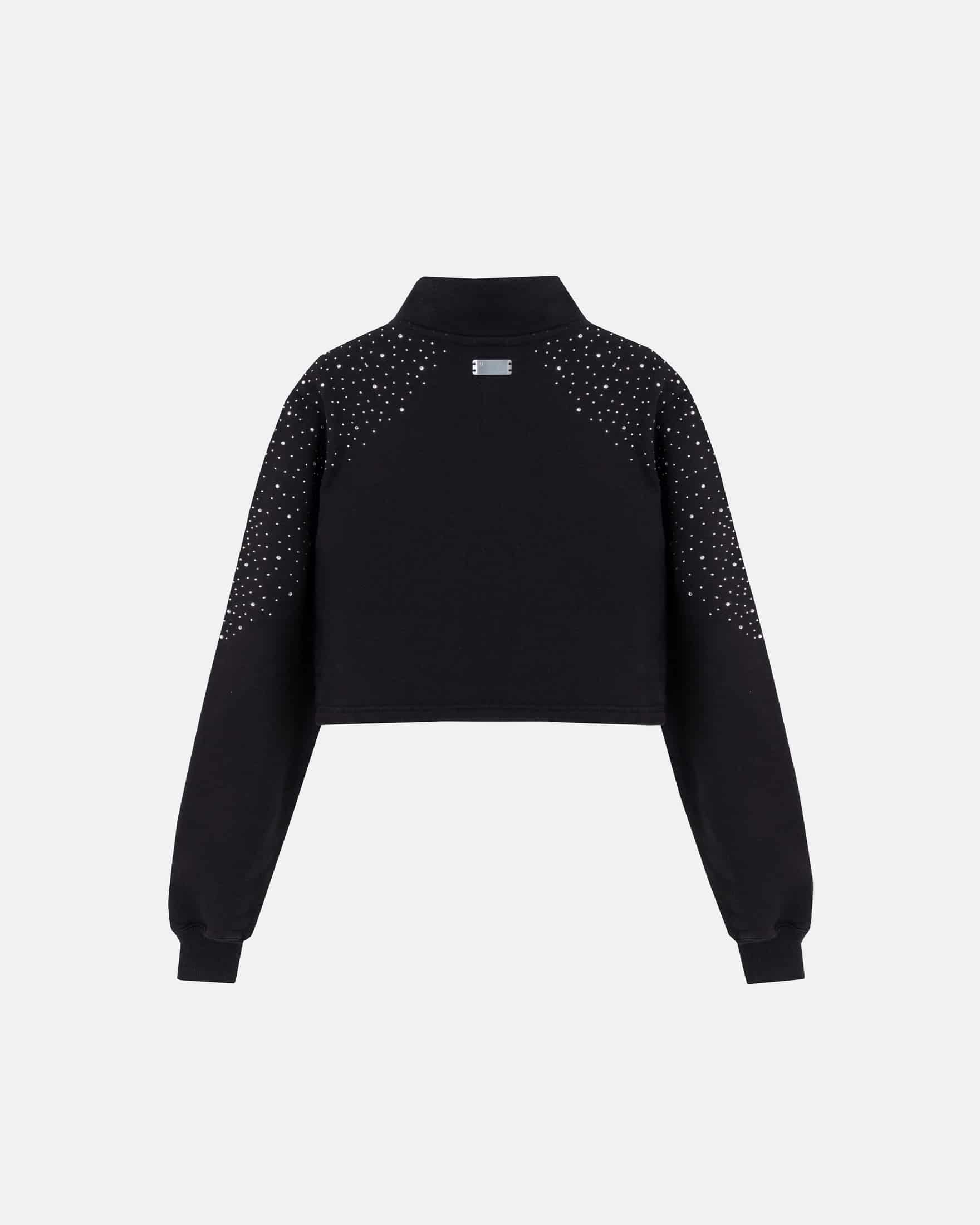 W Golden Heritage Slim Fit Zip Up Pearled Cropped Crewneck Black - miniatura 3