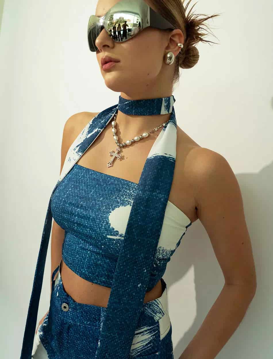 Strapless Top + Neck Tie in Brushstroke - miniatura 1