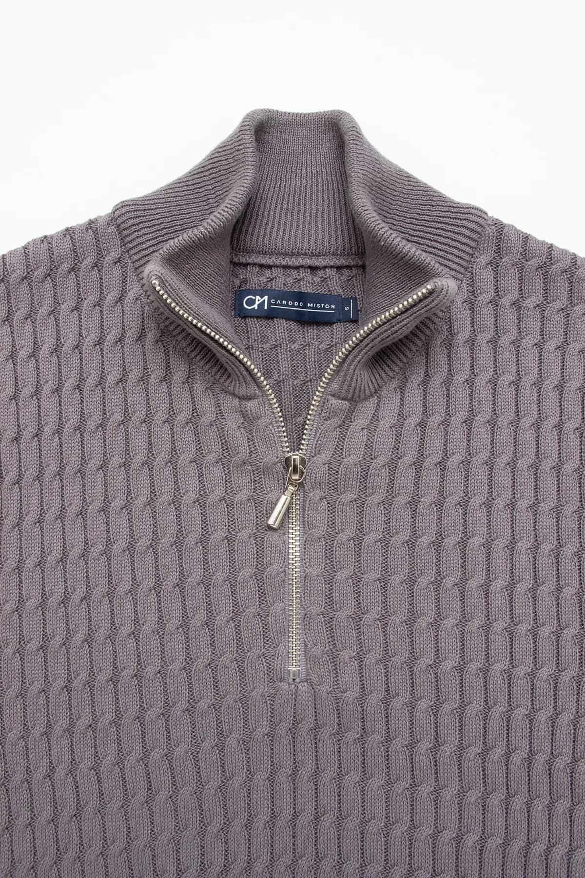 Saco Trenzado Half Zip Algodón Gris Oscuro - miniatura 2