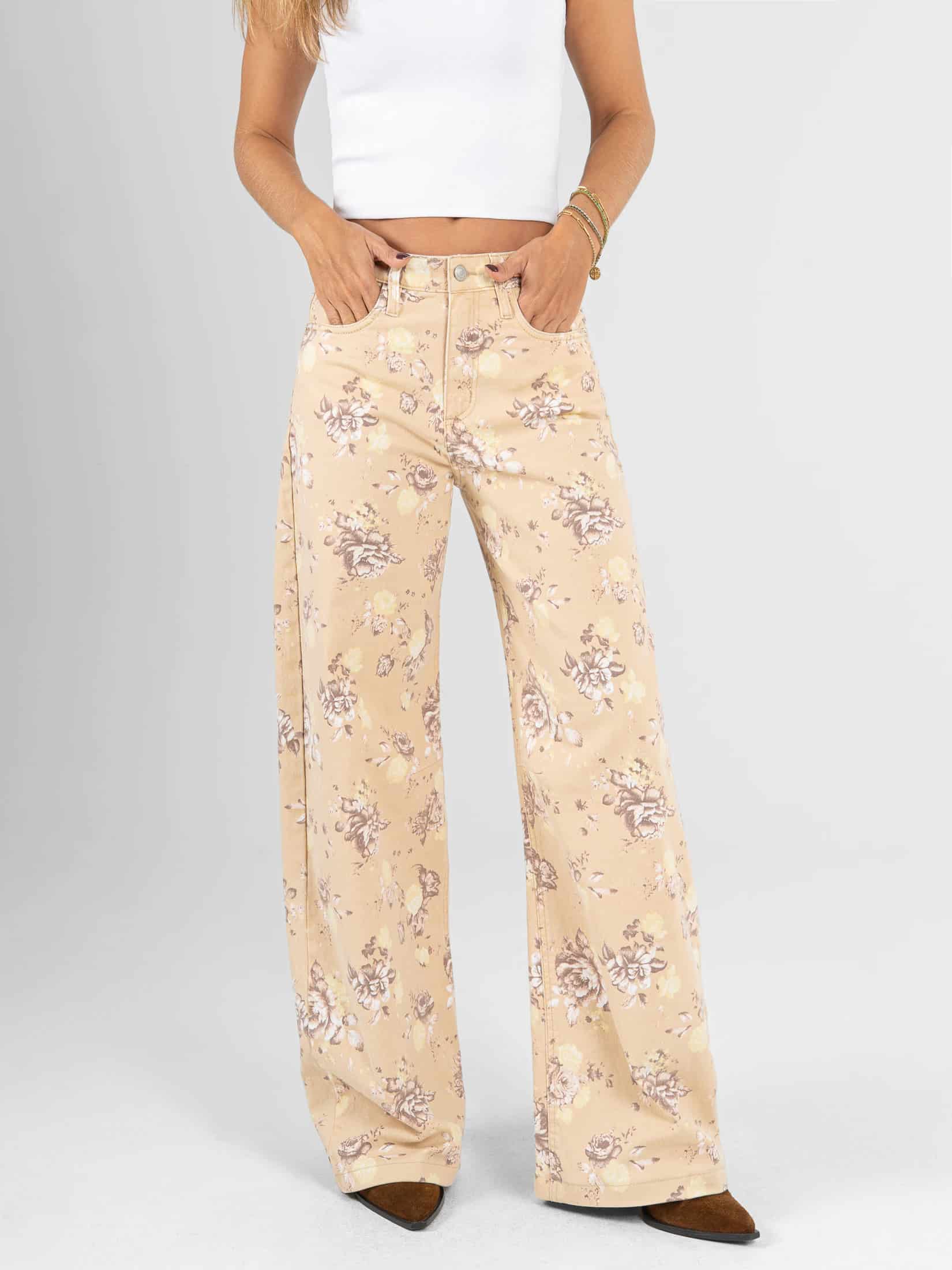 Ref: 0620641 Pantalón wide leg, stretch, tiro alto, tela estampada - miniatura 1