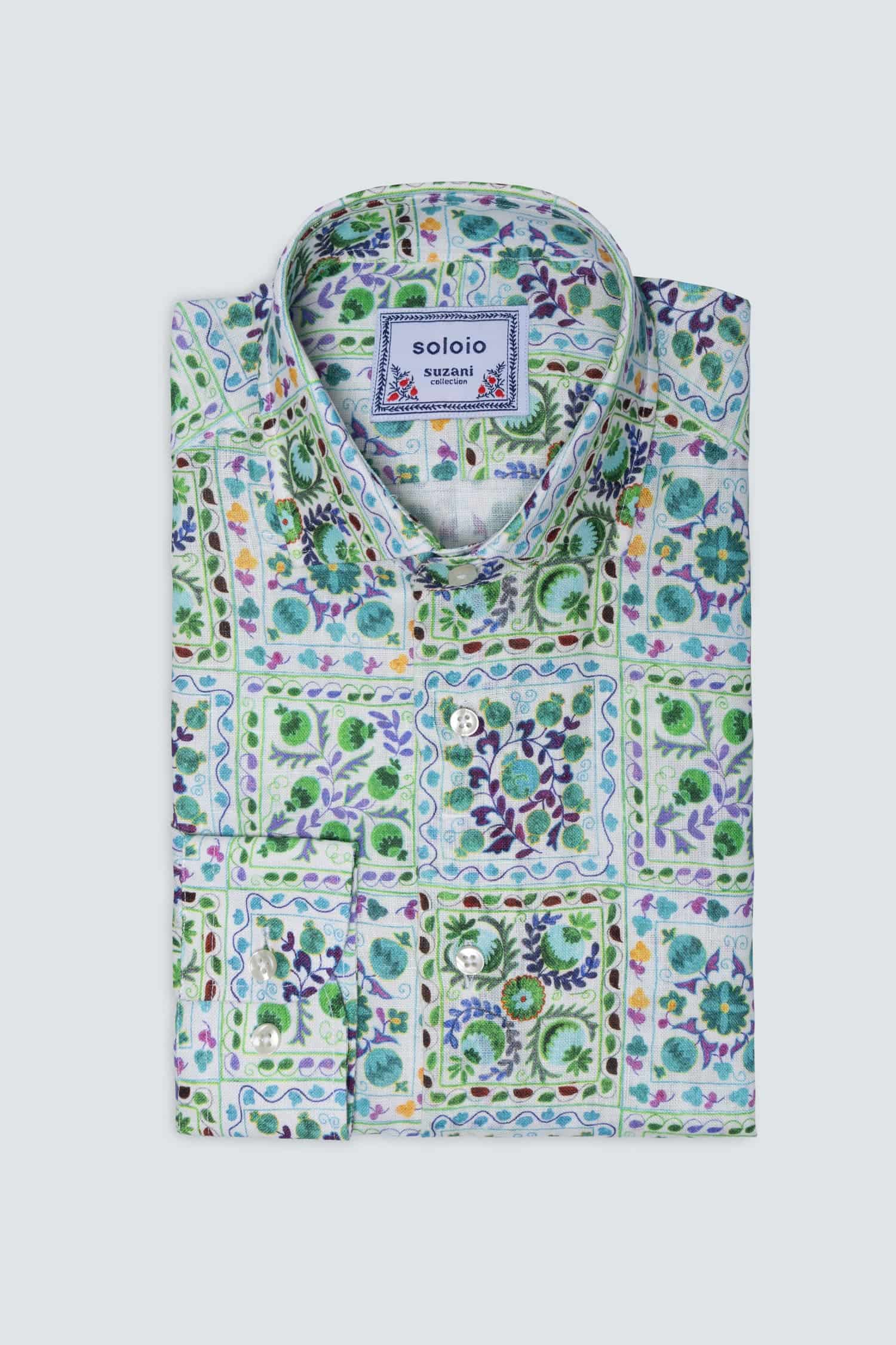 Men's linen shirt green suzani - miniatura 6