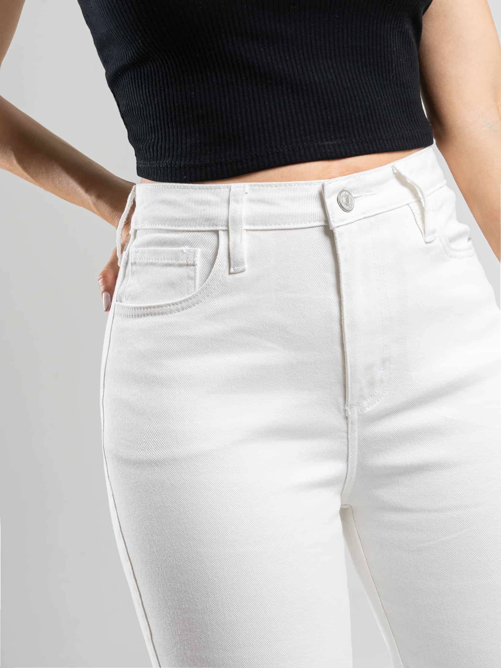 Ref: 0620612 Pantalón palazzo stretch, tiro alto, tono ivory, diseño cinco bolsillos - miniatura 3