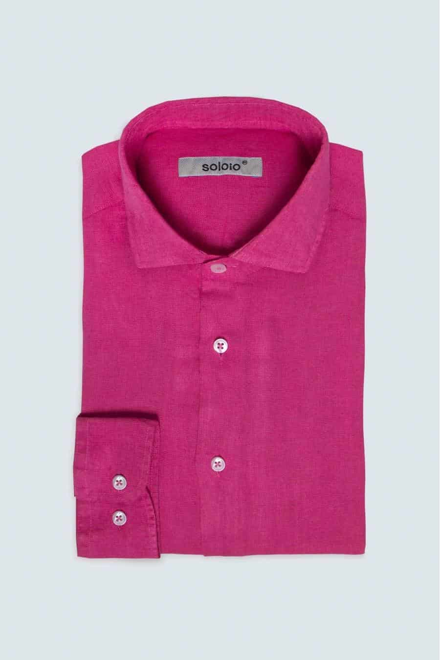 Men's linen shirt fuxia gin basic - miniatura 3