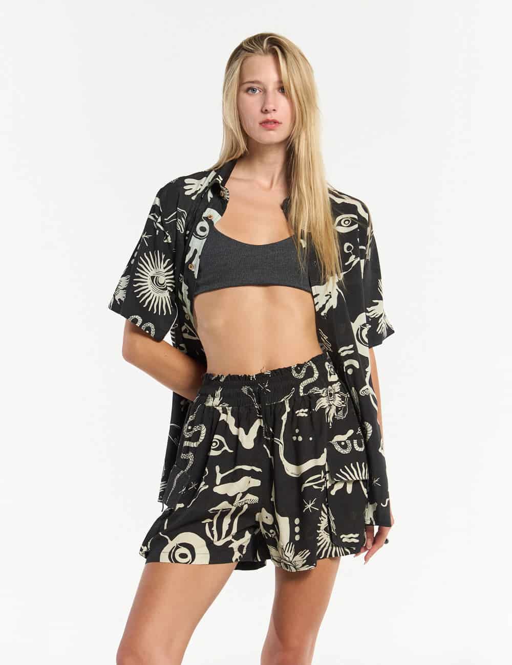 Camisa Regular Fit Chacras  negro + crudo mujer - miniatura 1