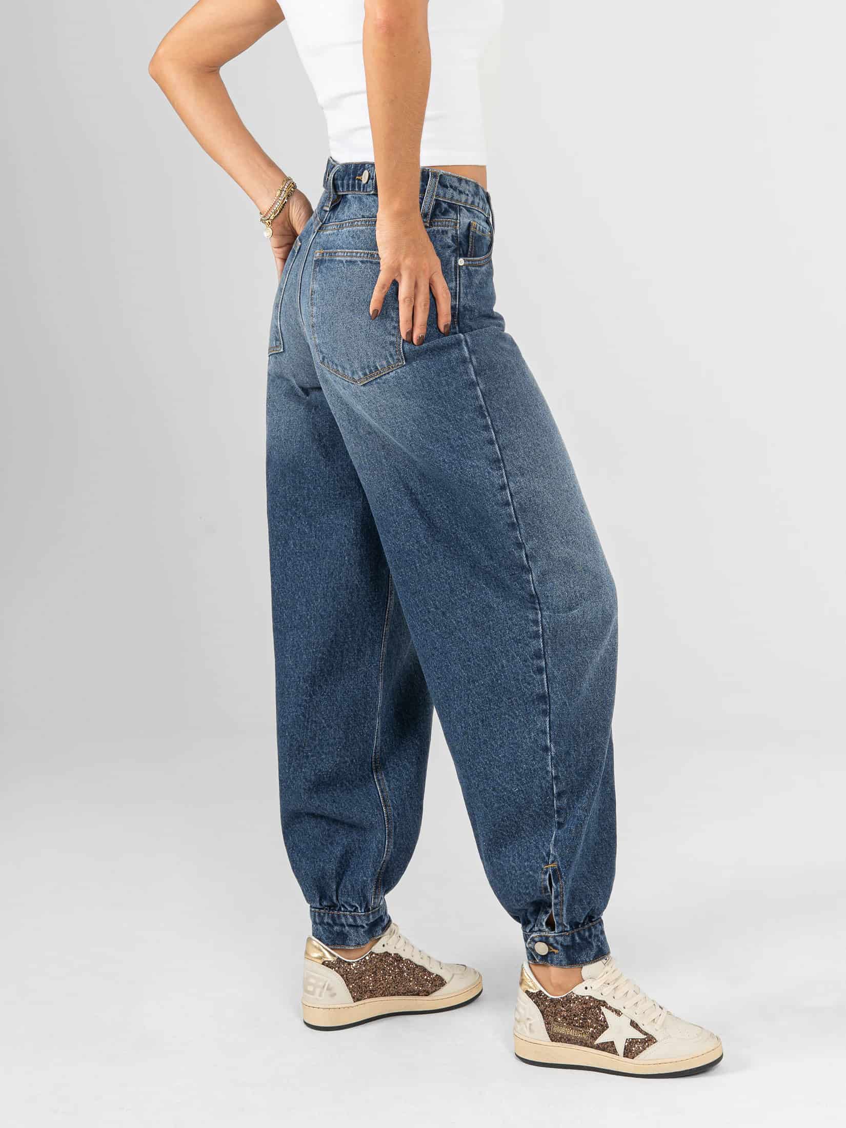Ref: 066382 Jean baggy cropped, detalle en bota, rígido, tiro alto, tono azul oscuro. - miniatura 4