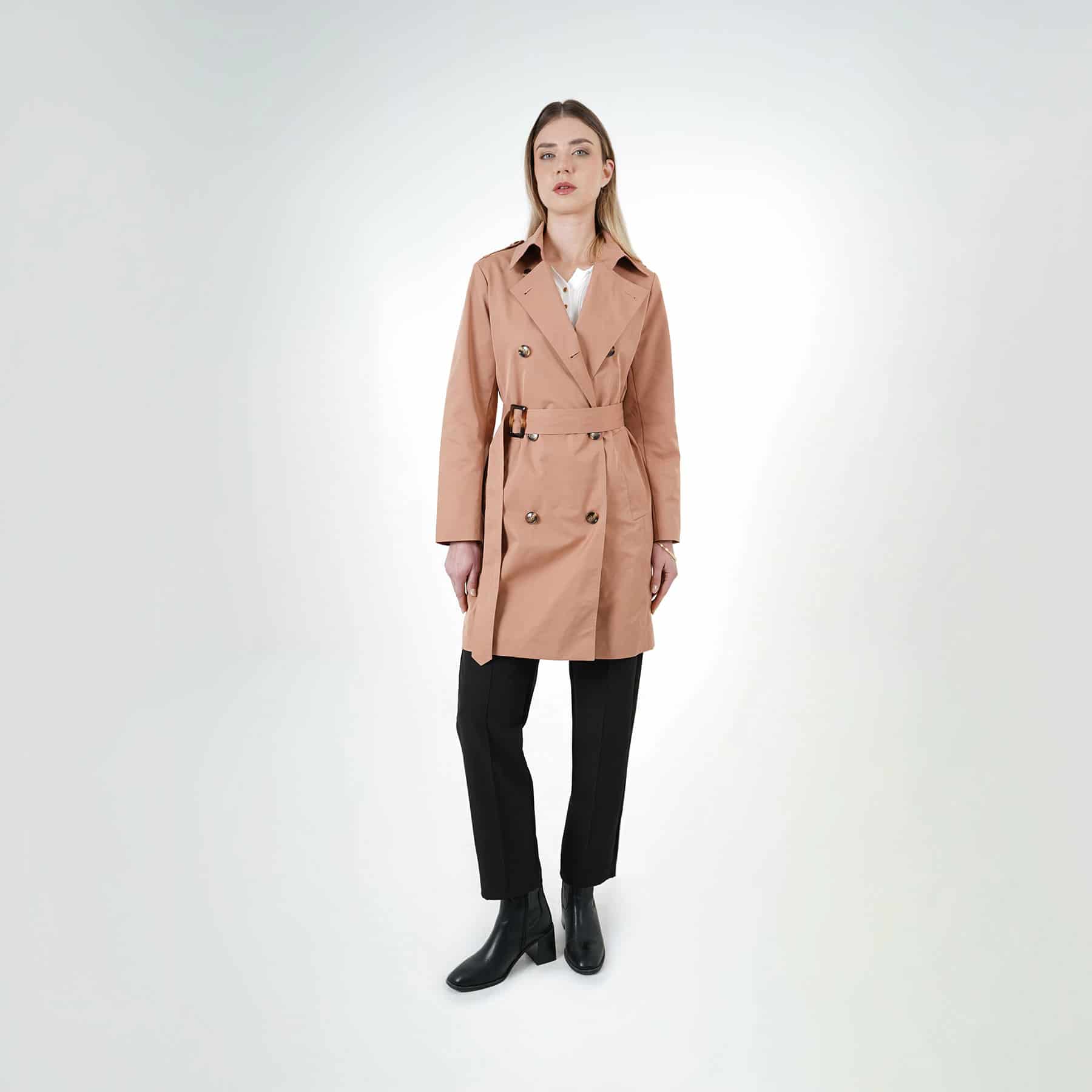 Chaqueta gabardina cruzada cuello alto con correa - miniatura 4