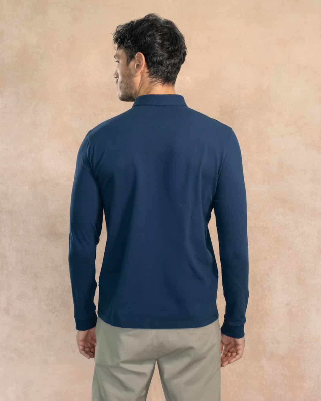 Polo Antimanchas Manga Larga Azul Navy - miniatura 3