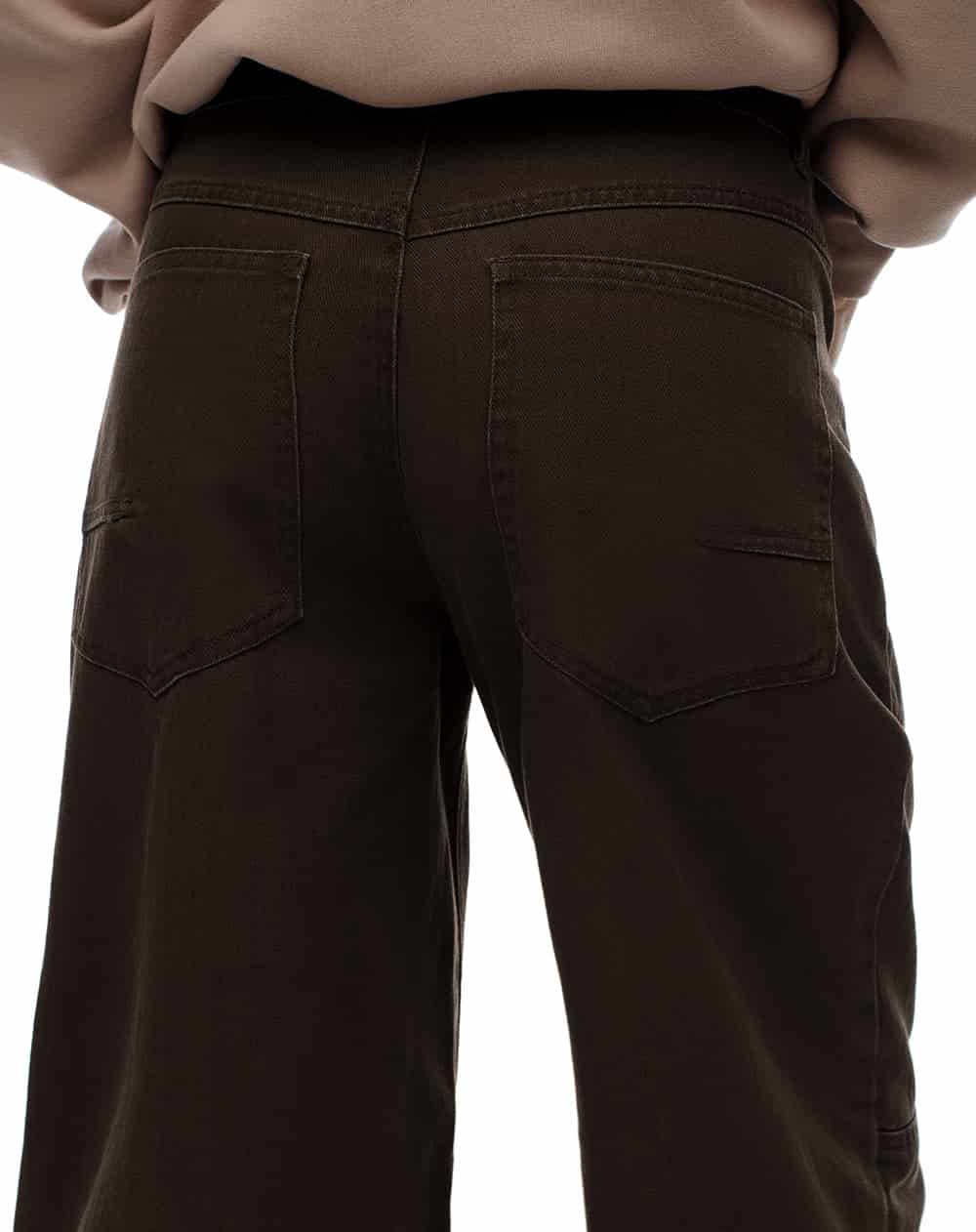 Pantalón wide leg tiro medio drill algodón chocolate mujer - miniatura 2