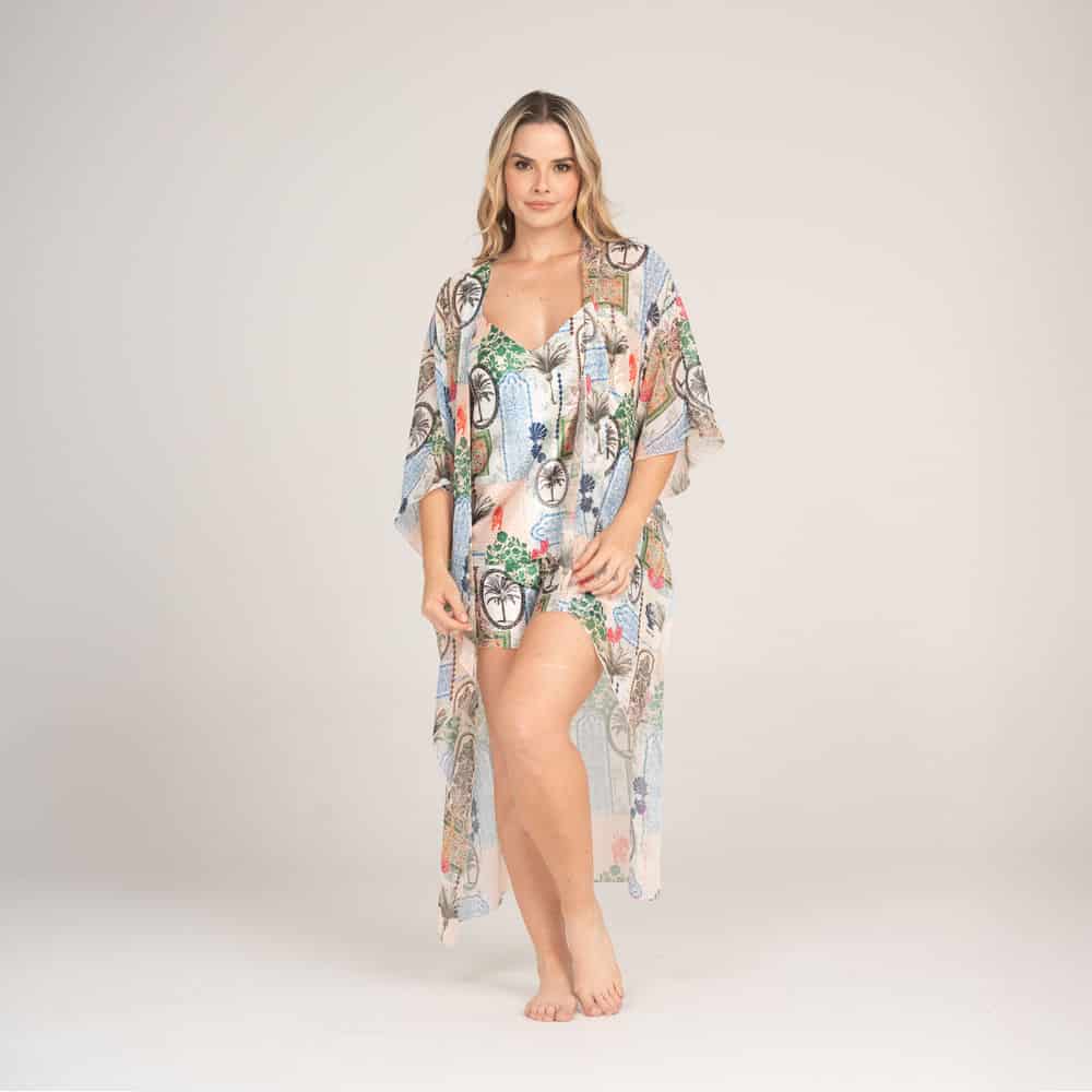 Kimono Manga 3/4 con Estampado Lotto Blanco. - miniatura 1