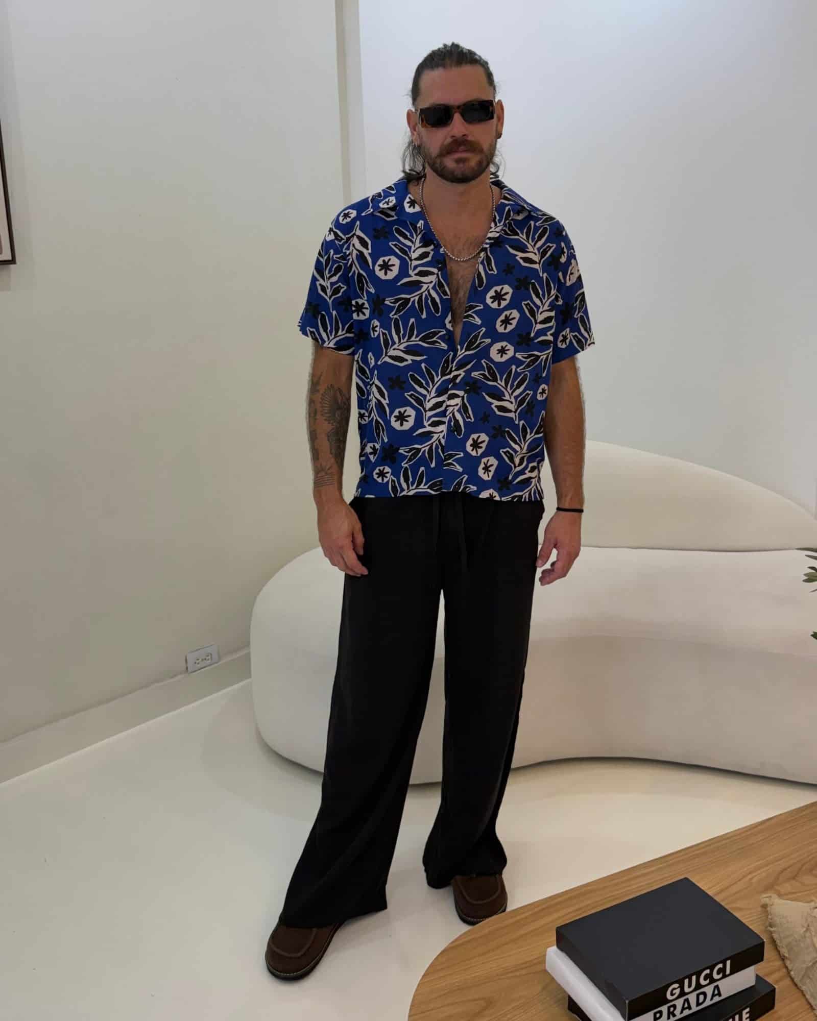 Camisa 3/4 dark blue flowers - miniatura 2
