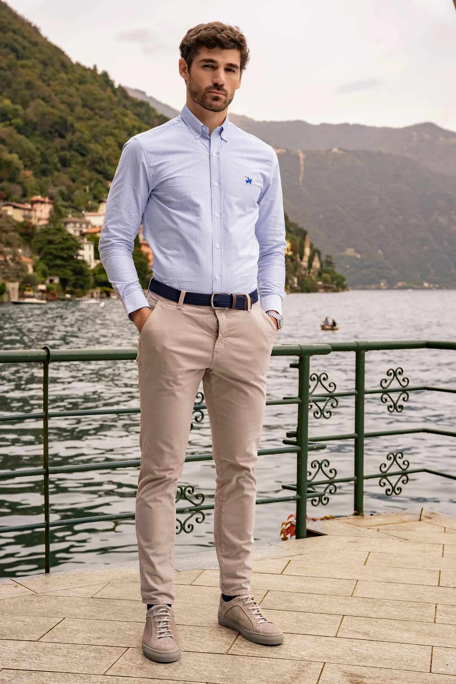 Camisa Oxford Rayas Torino Hombre Azul Claro - miniatura 3