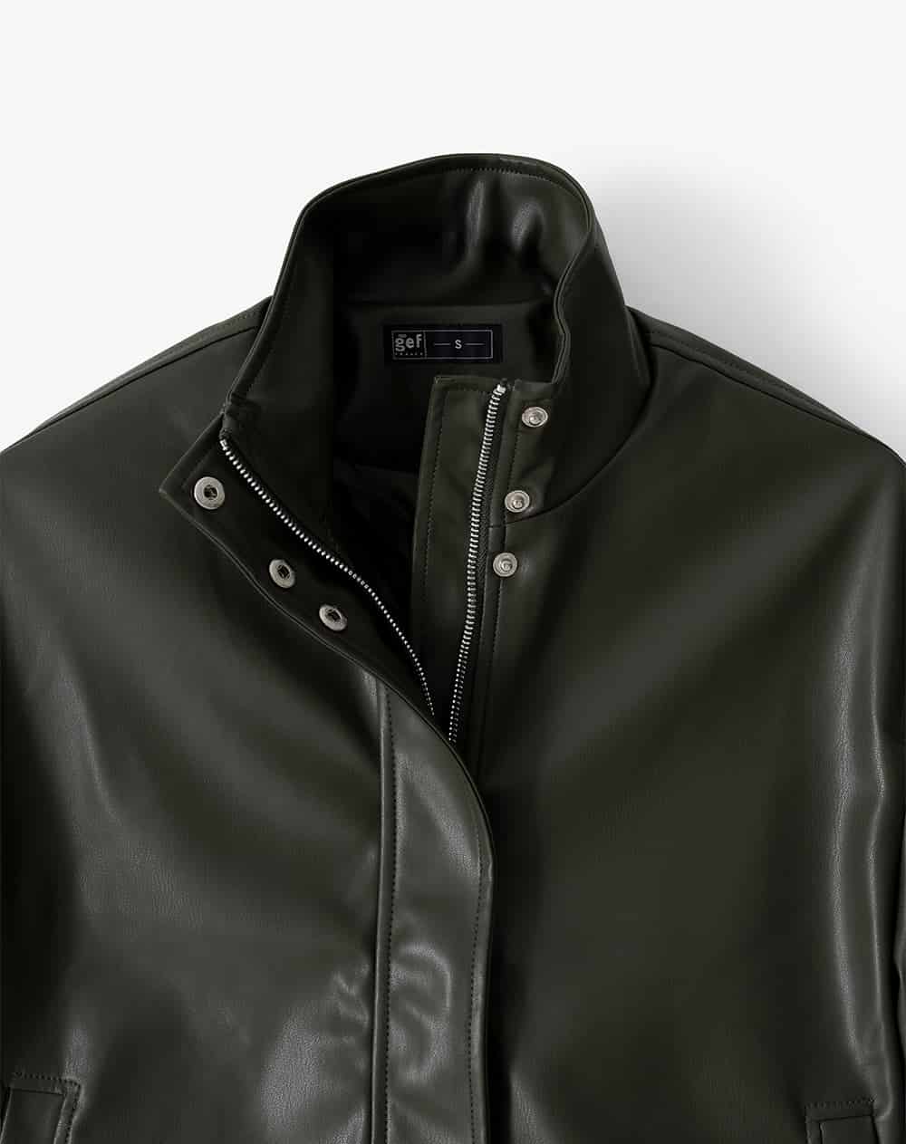 Chaqueta regular tipo cuero verde mujer - miniatura 8