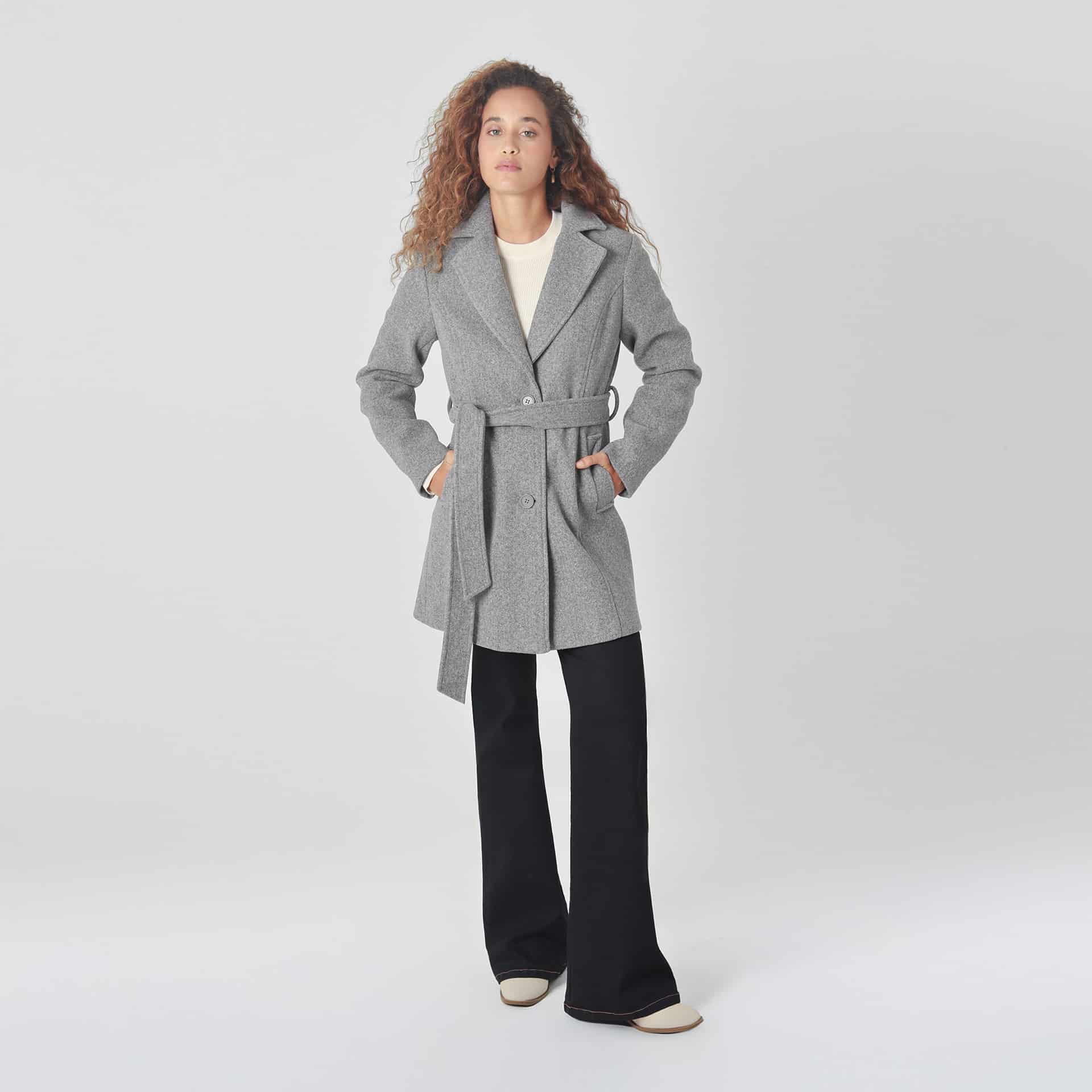 Chaqueta abrigo manga larga cuello solapa con lazo - miniatura 10