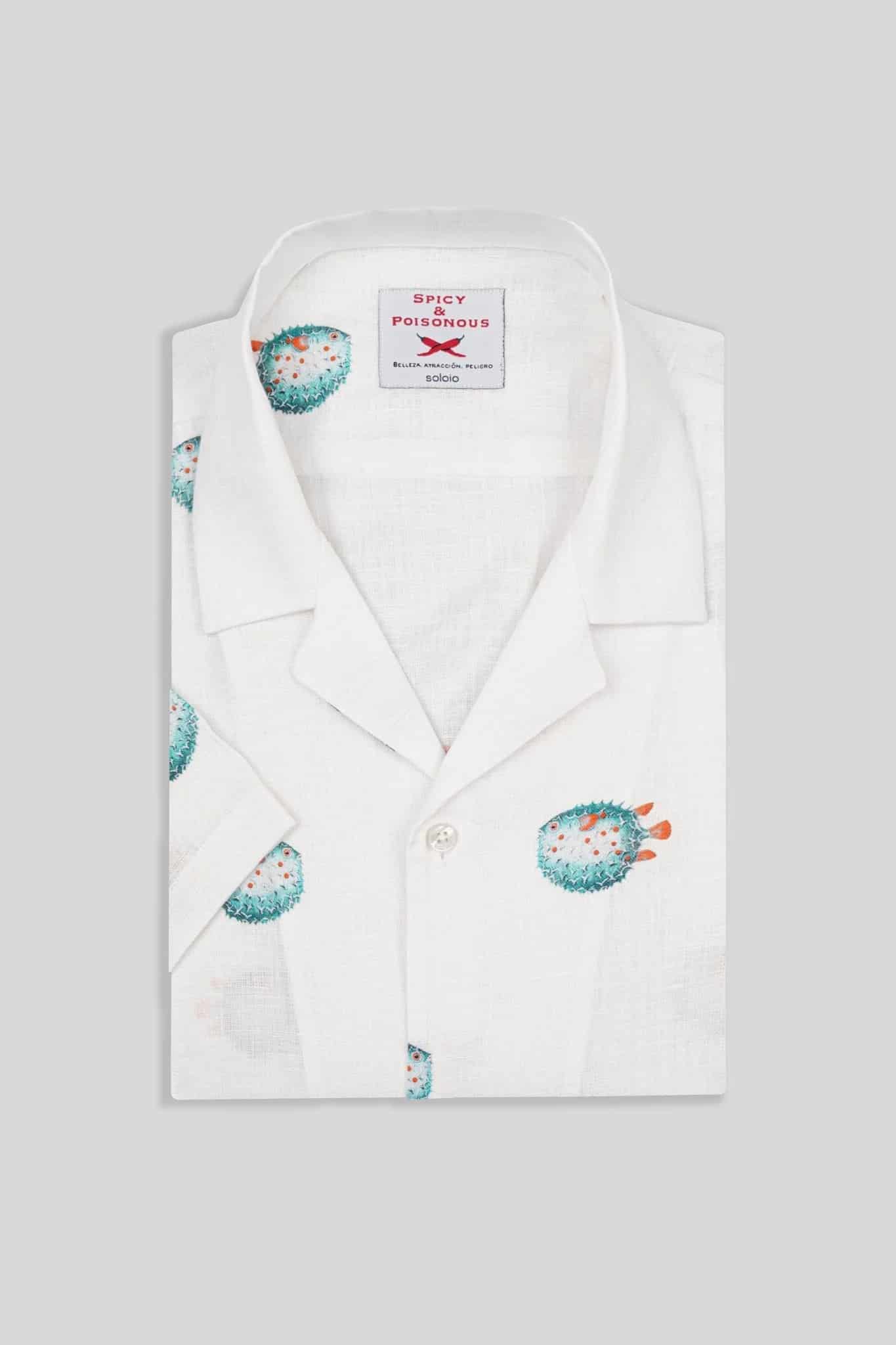 Men's linen shirt green separate pufferfish - miniatura 5
