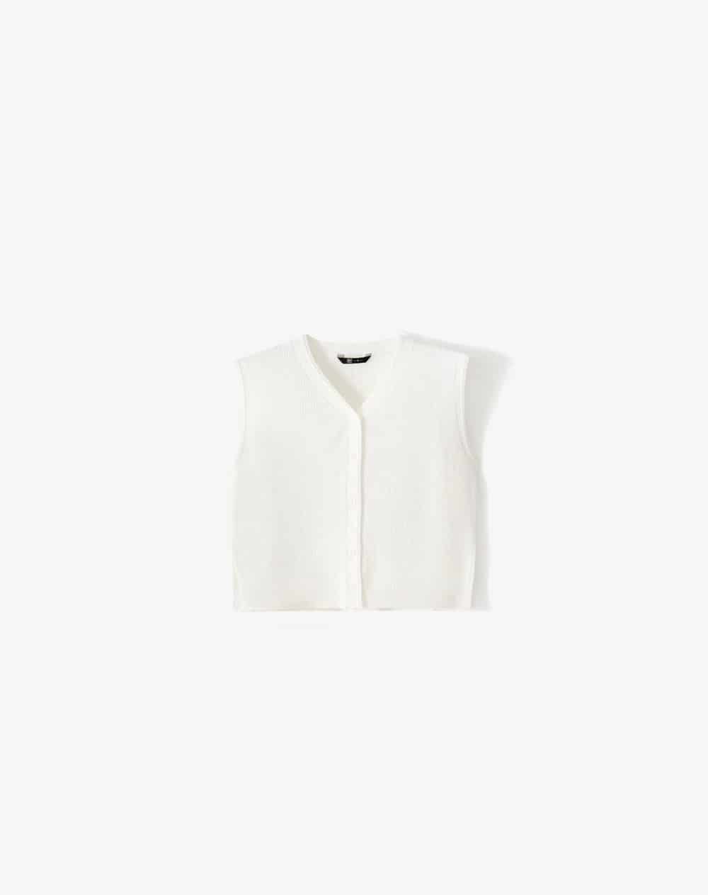 Chaleco regular rib blanco mujer - miniatura 1