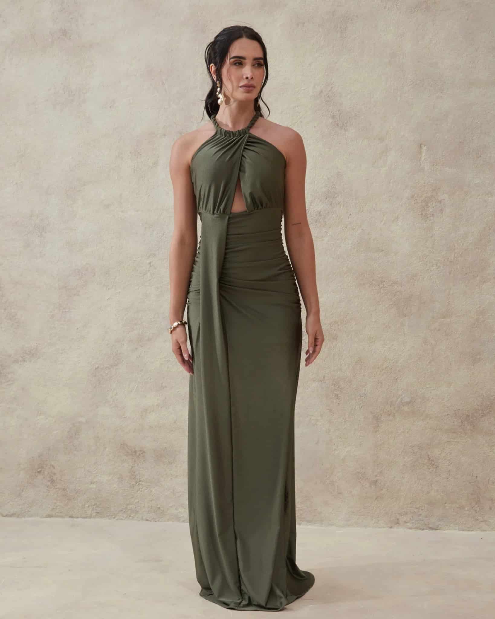 Vestido Halter Drapeado Trenza - miniatura 1