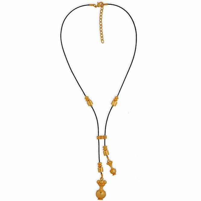 Collar Cuero Negro Corbata dos Dijes Medianos Poporo Quimbaya - miniatura 1