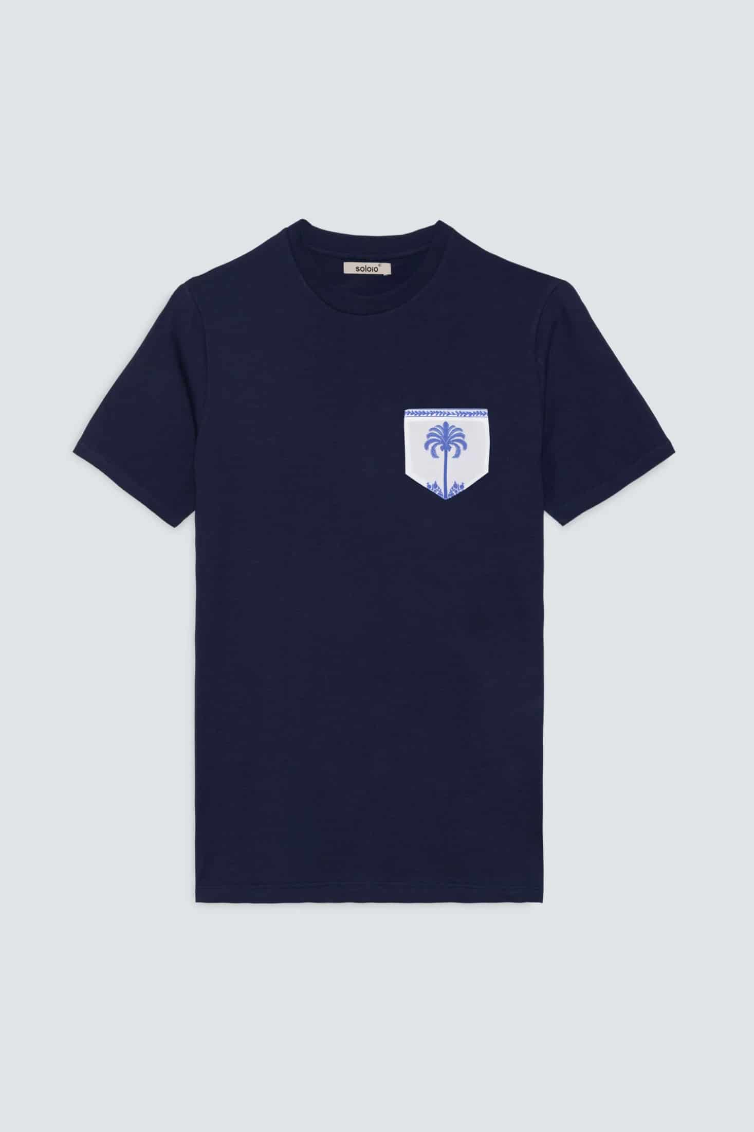 Men's cotton t-shirt navy palm - miniatura 2