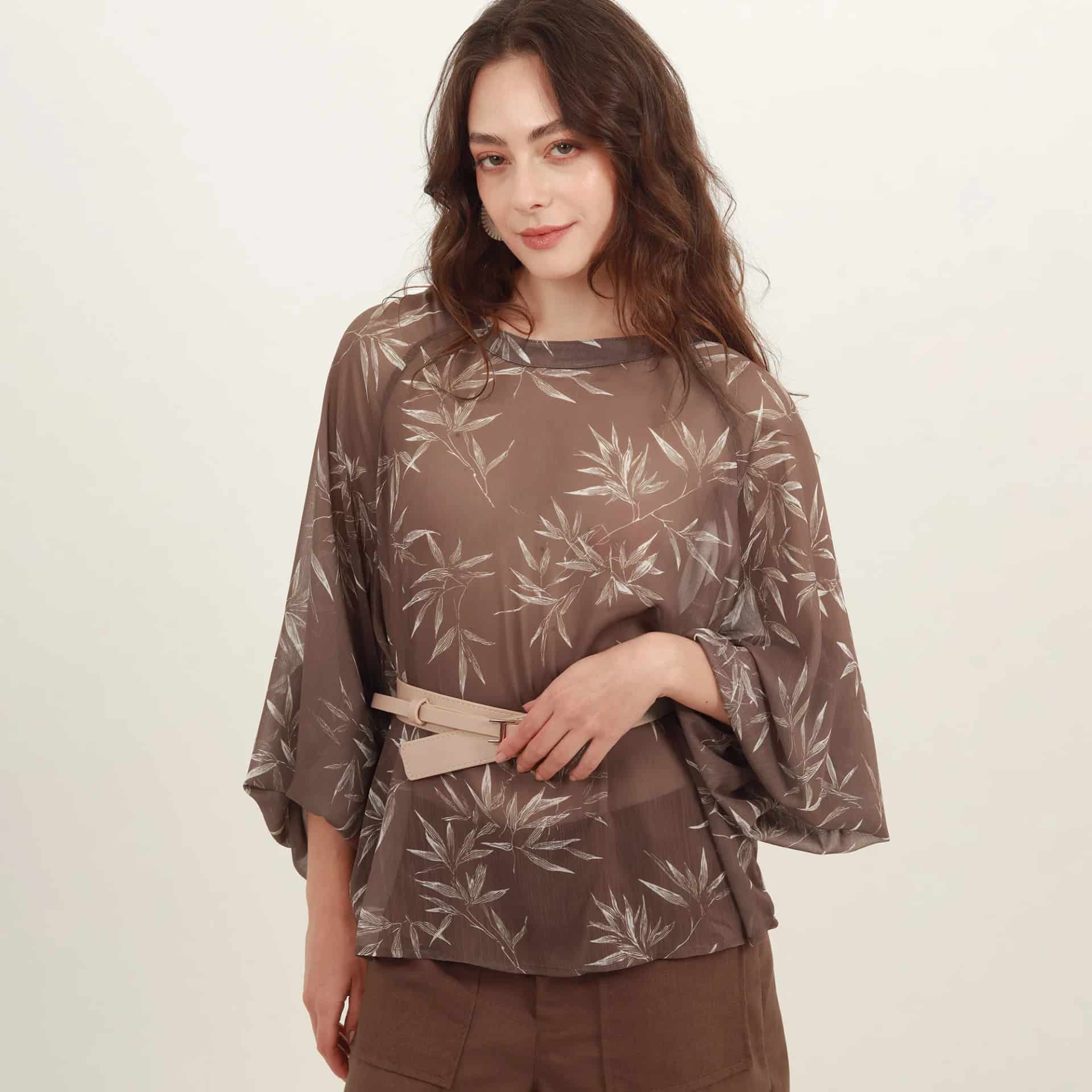 Blusa estampada cuello redondo manga globo - miniatura 8