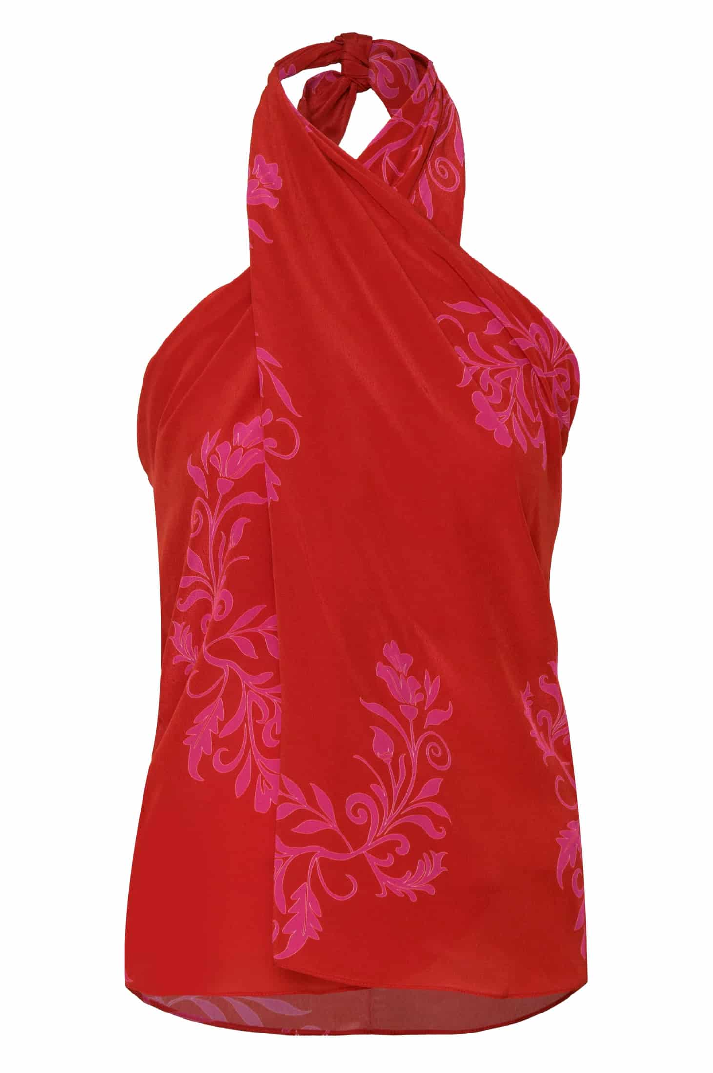 Cayetana Silk Crepe Blouse /  Red & Fuchsia Buganvilias - miniatura 1