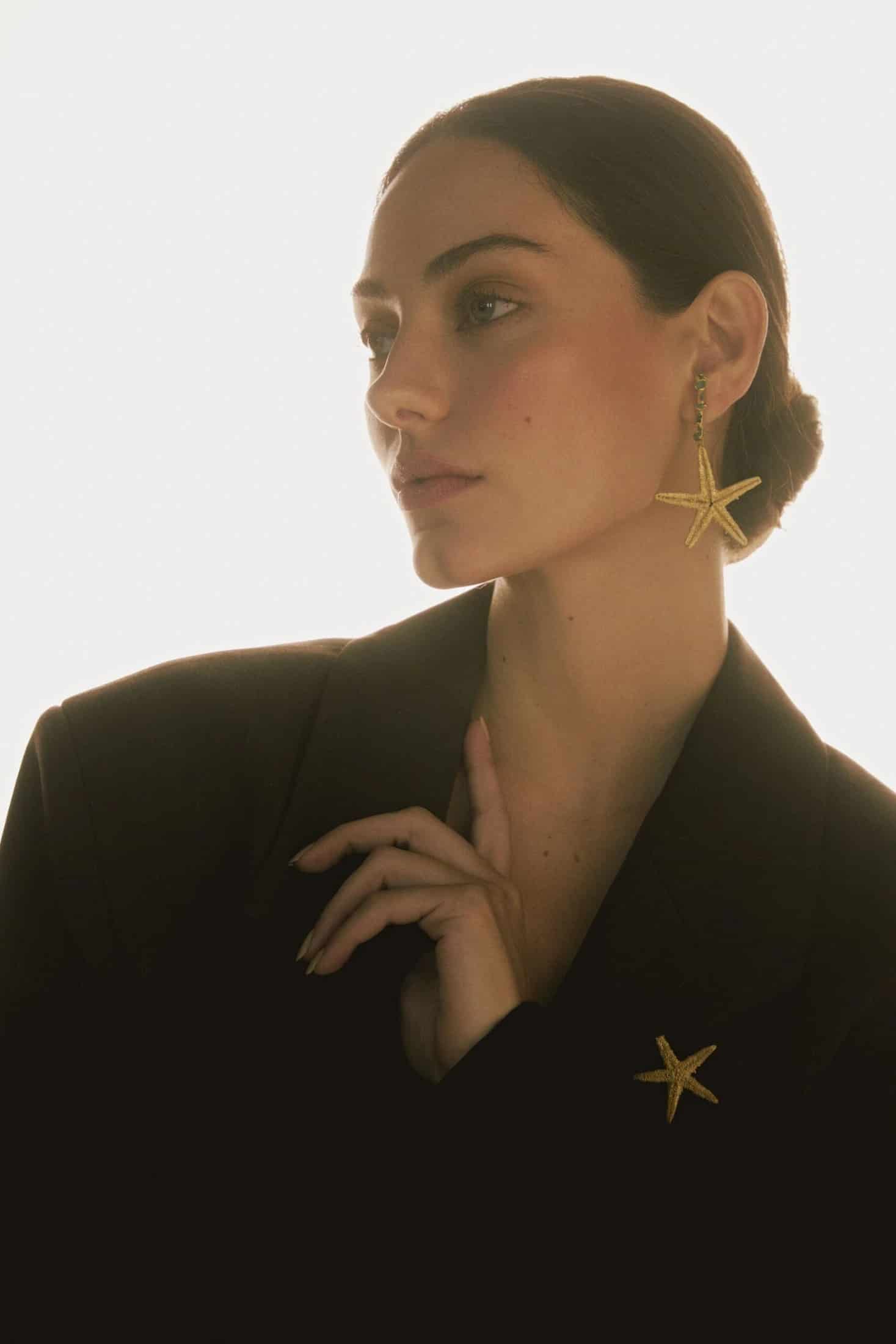 ARETES ESTRELLA DE MAR Y ESMERALDA EN BRUTO - miniatura 2