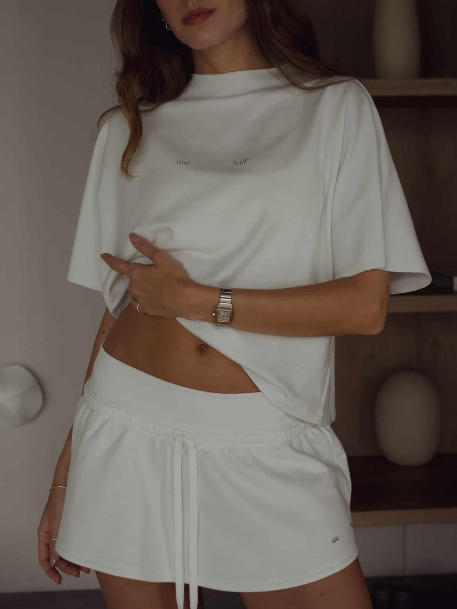 ONE HALF ROLLED SLEEVE T-SHIRT - SOFT WHITE - miniatura 1