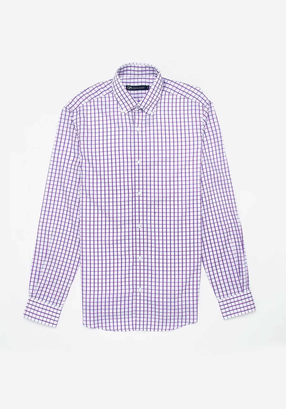 Camisa Sarga Cuadro Ventana Algodón Lila - miniatura 1