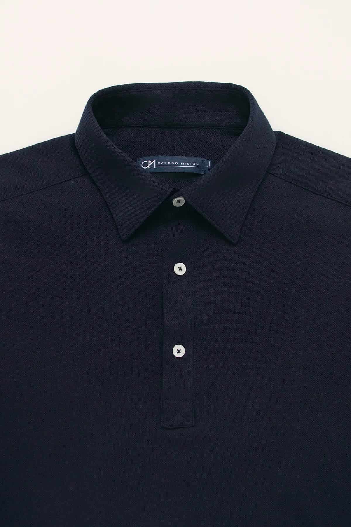 Camisa Piqué Polera Algodón Azul Oscuro - miniatura 2