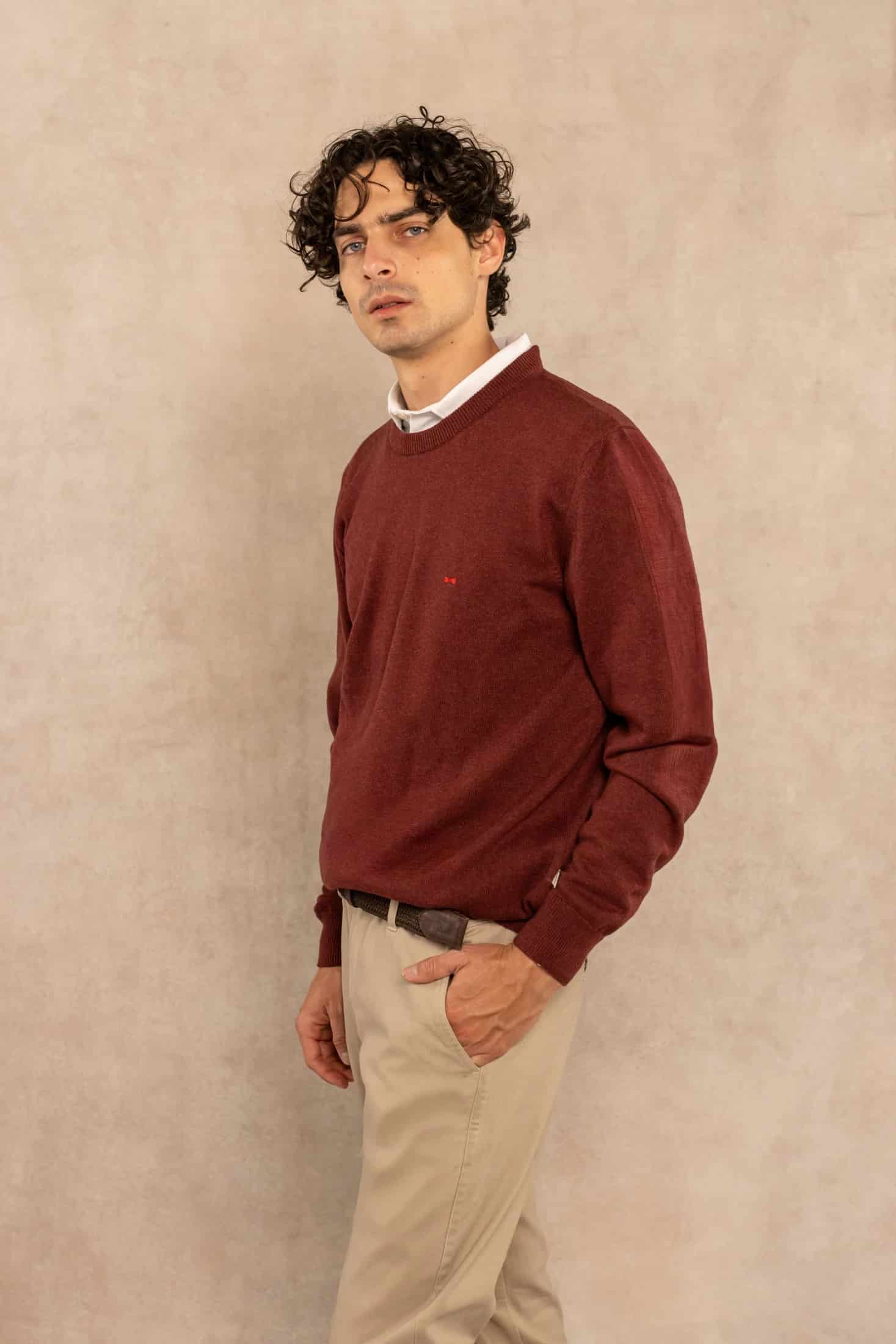 Sueter Algodon Peinado Cuello Redondo Vintage Wine - miniatura 3