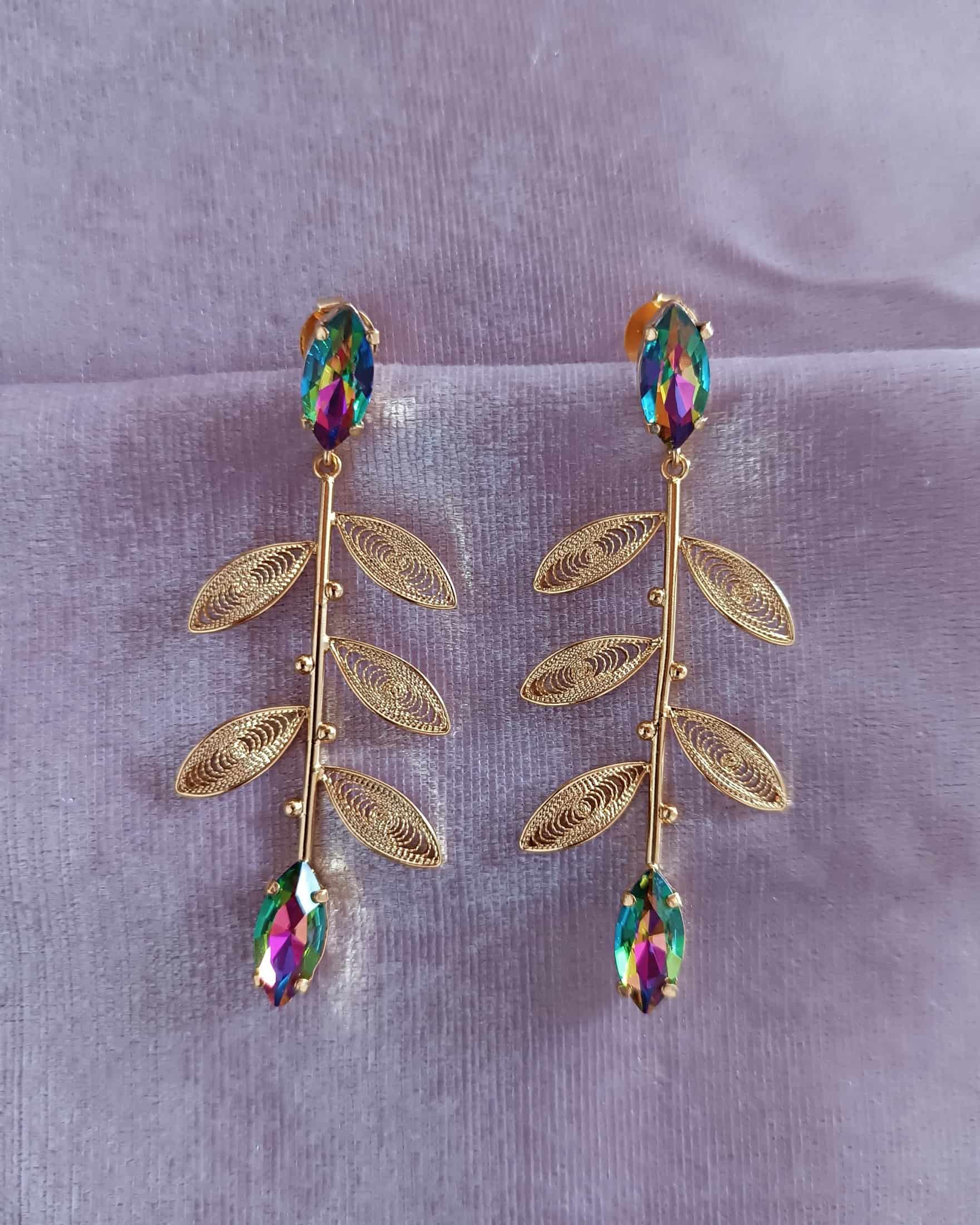 Aretes largos cristal y hojas, Titina - miniatura 5