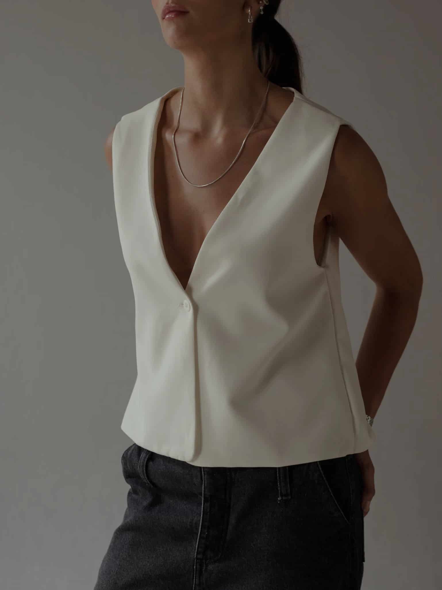 ONE BUTTON LONG VEST - SOFT WHITE - miniatura 8