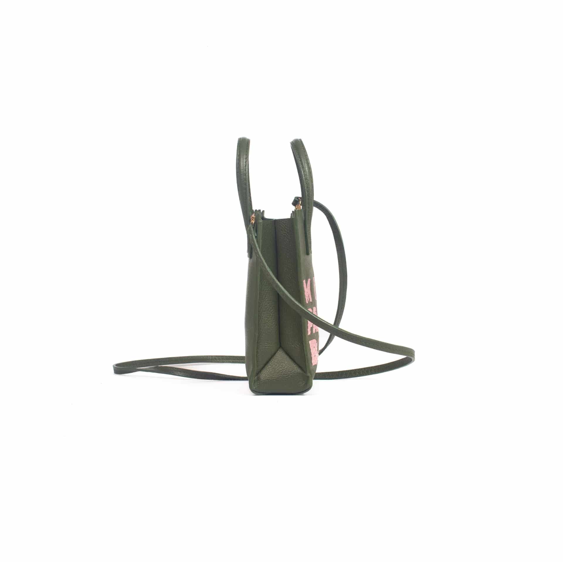 Mini Paper Bag - Olive Green - Pink Embroidery - miniatura 3