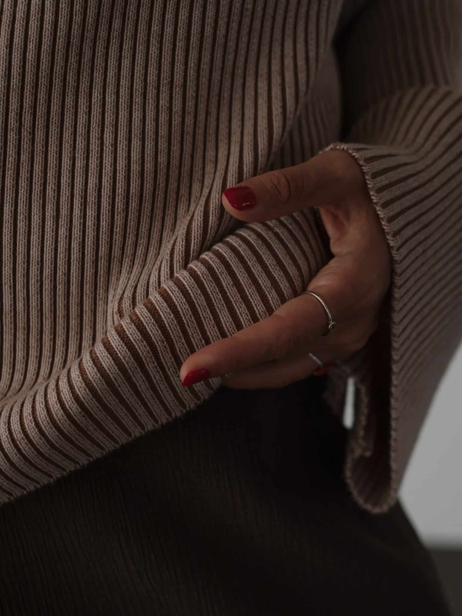 CHUNKY RIB SWEATER - NATURAL & BROWN - miniatura 9