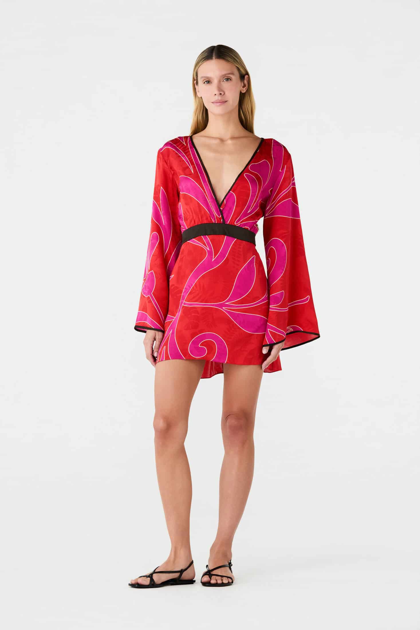 Francisca Silk Jacquard Mini Dress / Red & Fuchsia Maxi Buganvilia - miniatura 2