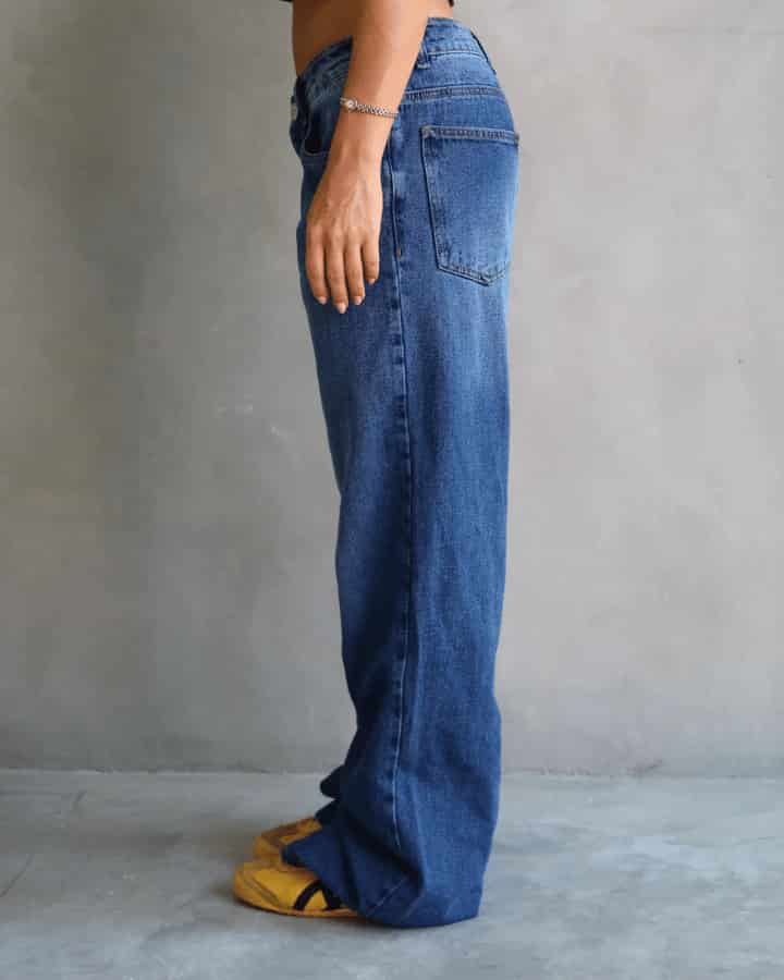 JEAN LOW WIDE FIT TIRO BAJO ANCHO AZUL OSCURO - miniatura 4