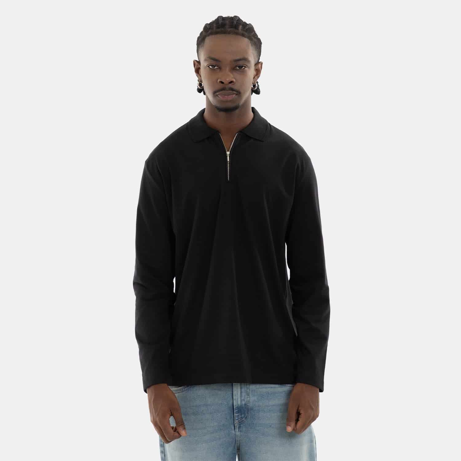 Zip Polo Sweatshirt Black - miniatura 4