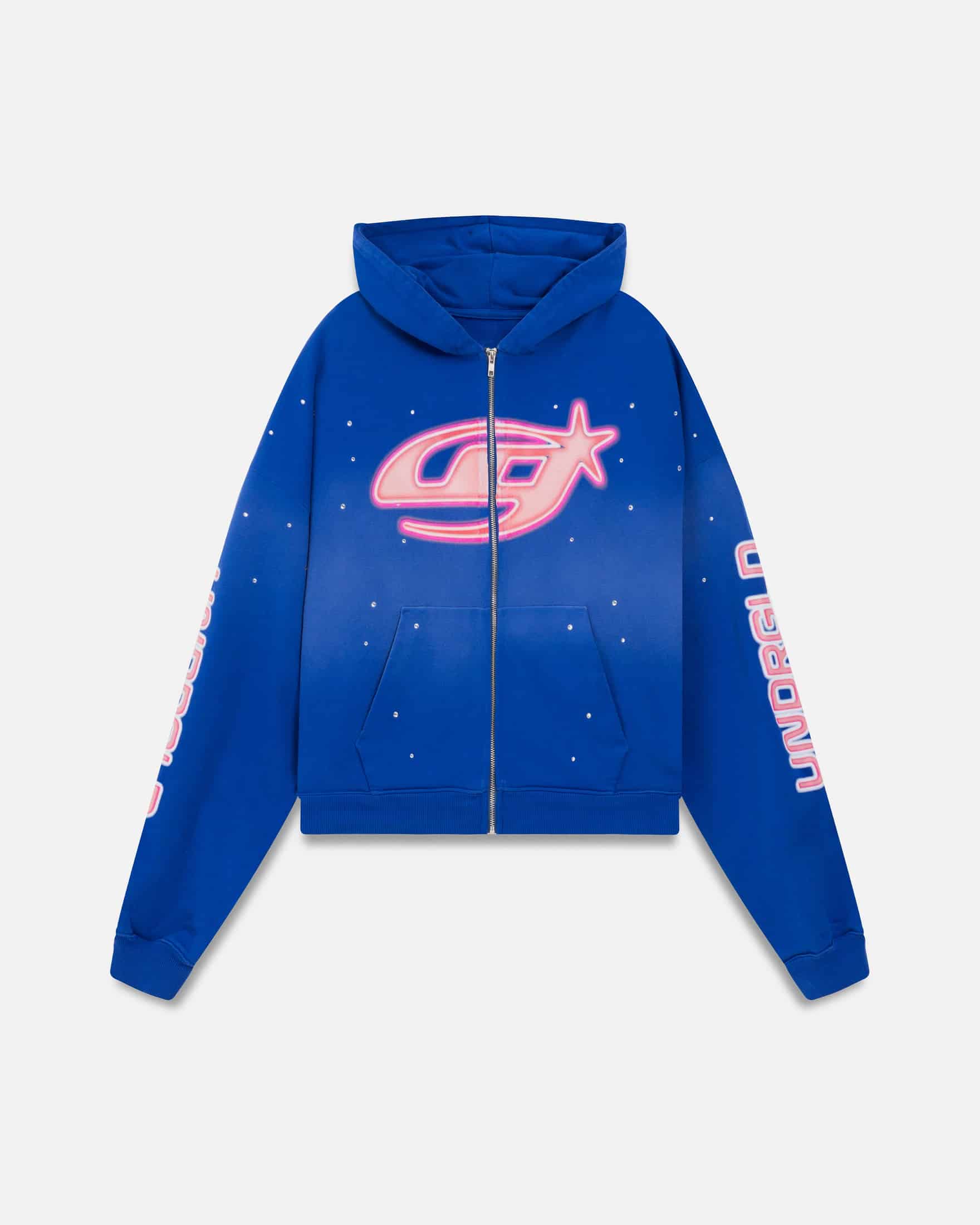 W Act 1 Neon Zip Up Boxy Fit Hoodie Electric Blue - miniatura 1