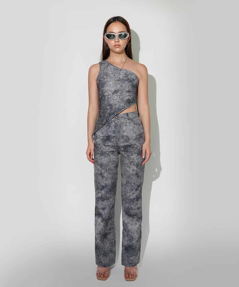 One Shoulder Top in Gray Denim - miniatura 1