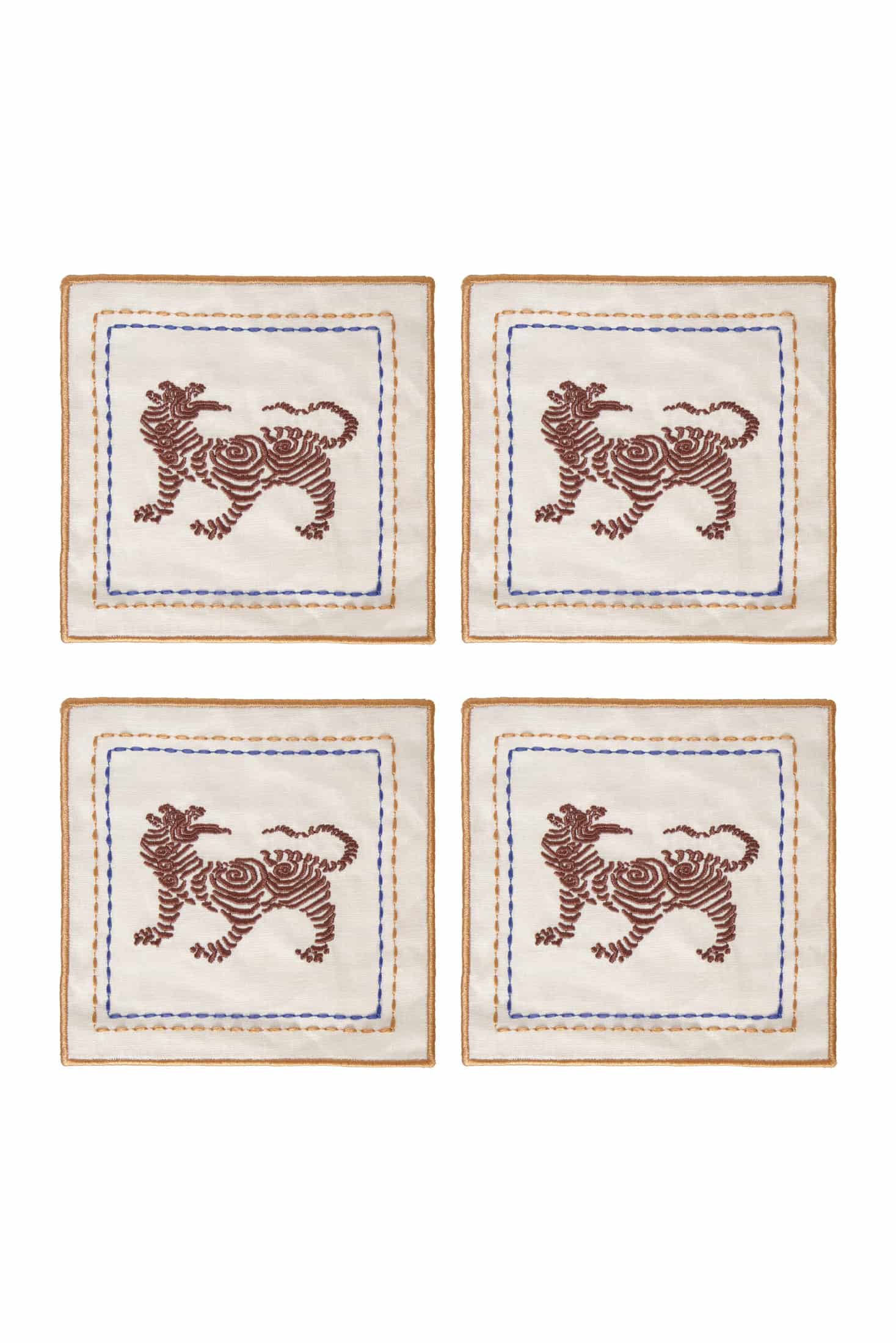 Tiger Cocktail Napkins / Ivory & Brown - Set of 4 - miniatura 2