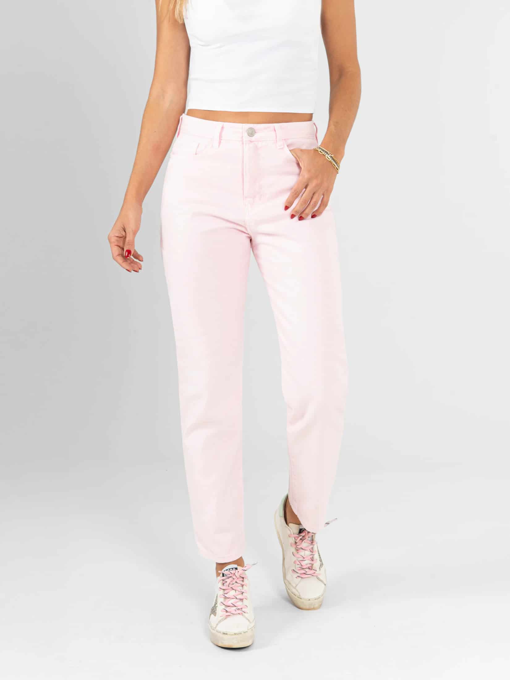Ref: 0620402 Pantalón Mom fit, slim cropped, rígido, tiro alto, tono rosa - miniatura 1