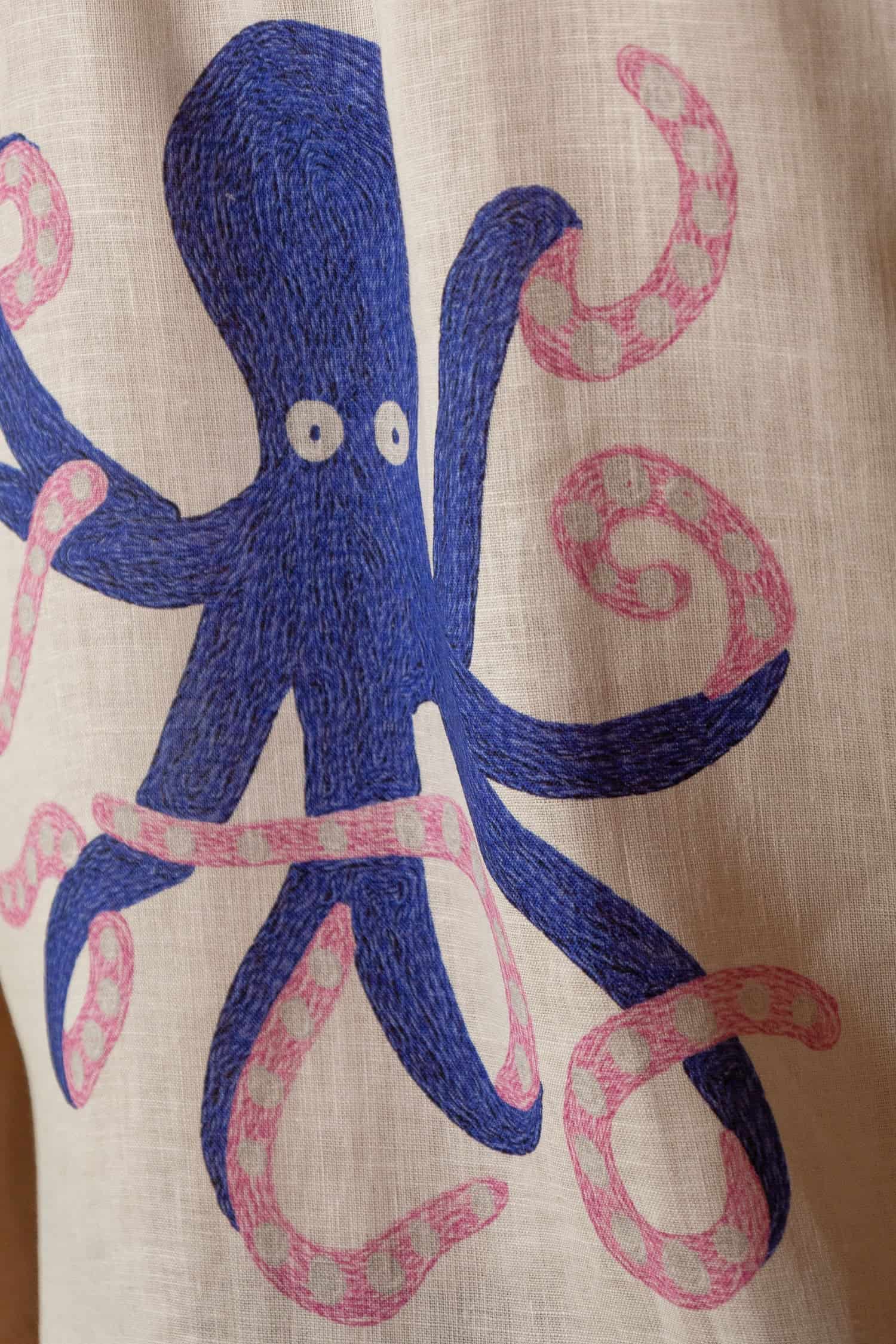 Men's linen shirt white octopus - miniatura 4
