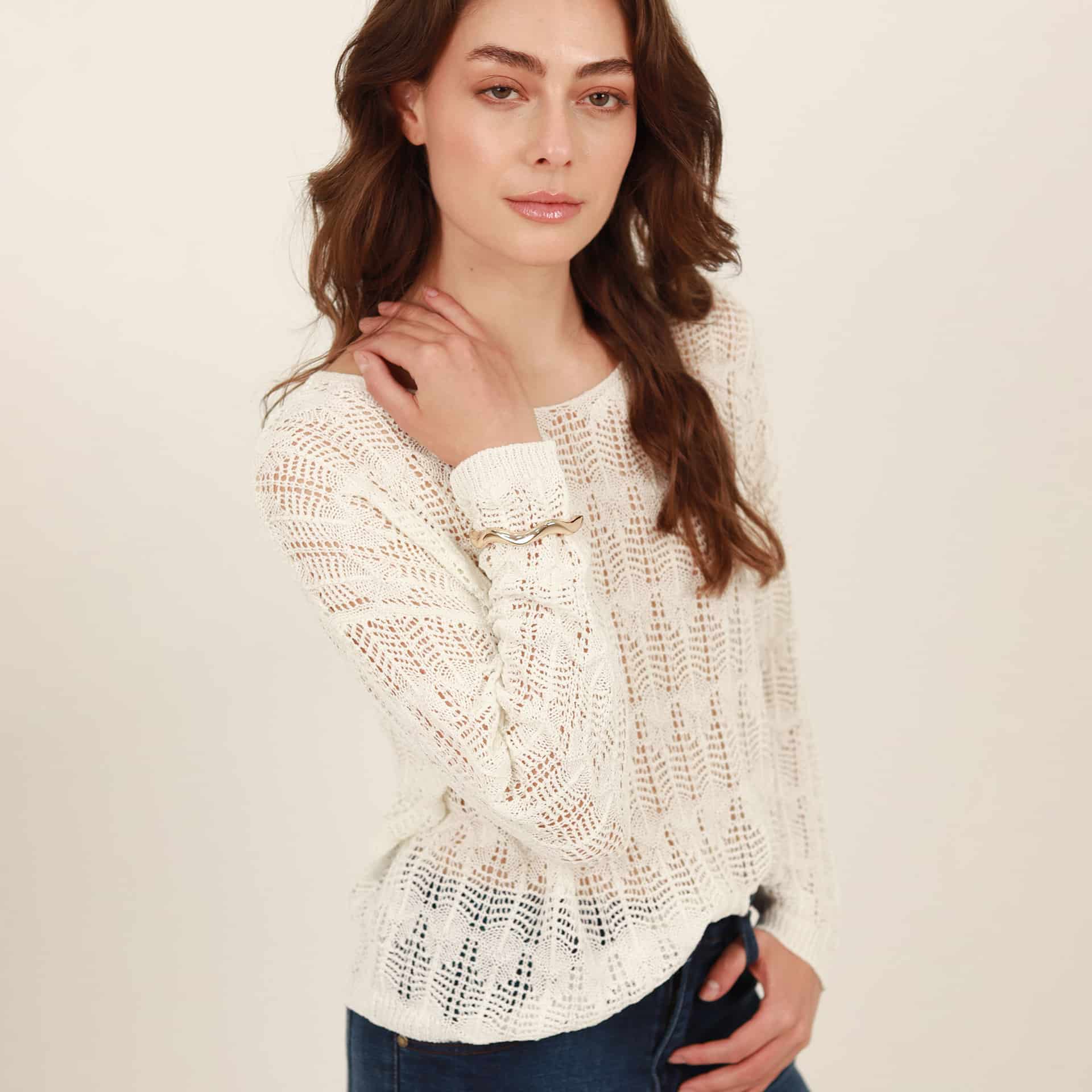 Sweater cuello redondo manga larga con textura - miniatura 2