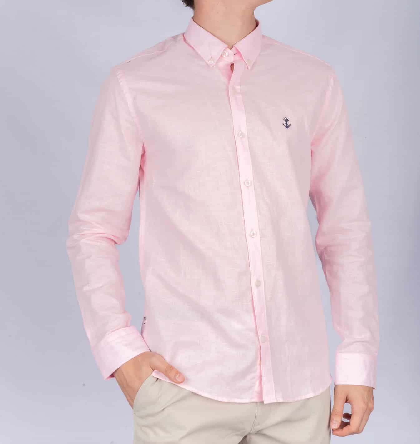 Camisa Lino Rosada A Navy - miniatura 3